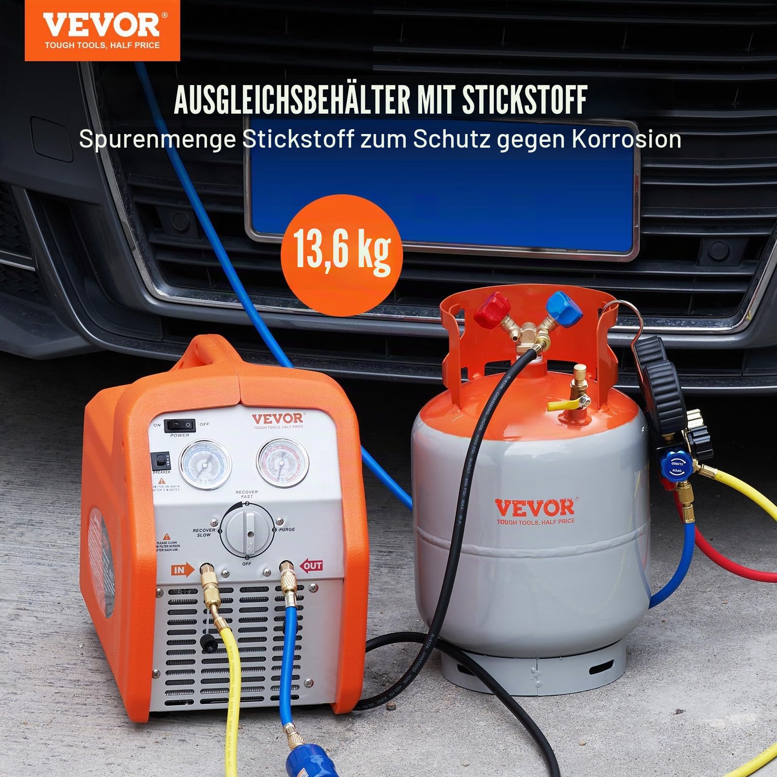 VEVOR Kältemittel-Rückgewinnungsbehälter, maximale Kapazität 13,6 kg, 400 PSI, Kältemittel-Gasrückgewinnungszylinder Φ250 x 390 mm, HP295 Stahl Kältemittel-Rückgewinnungsbehälter
