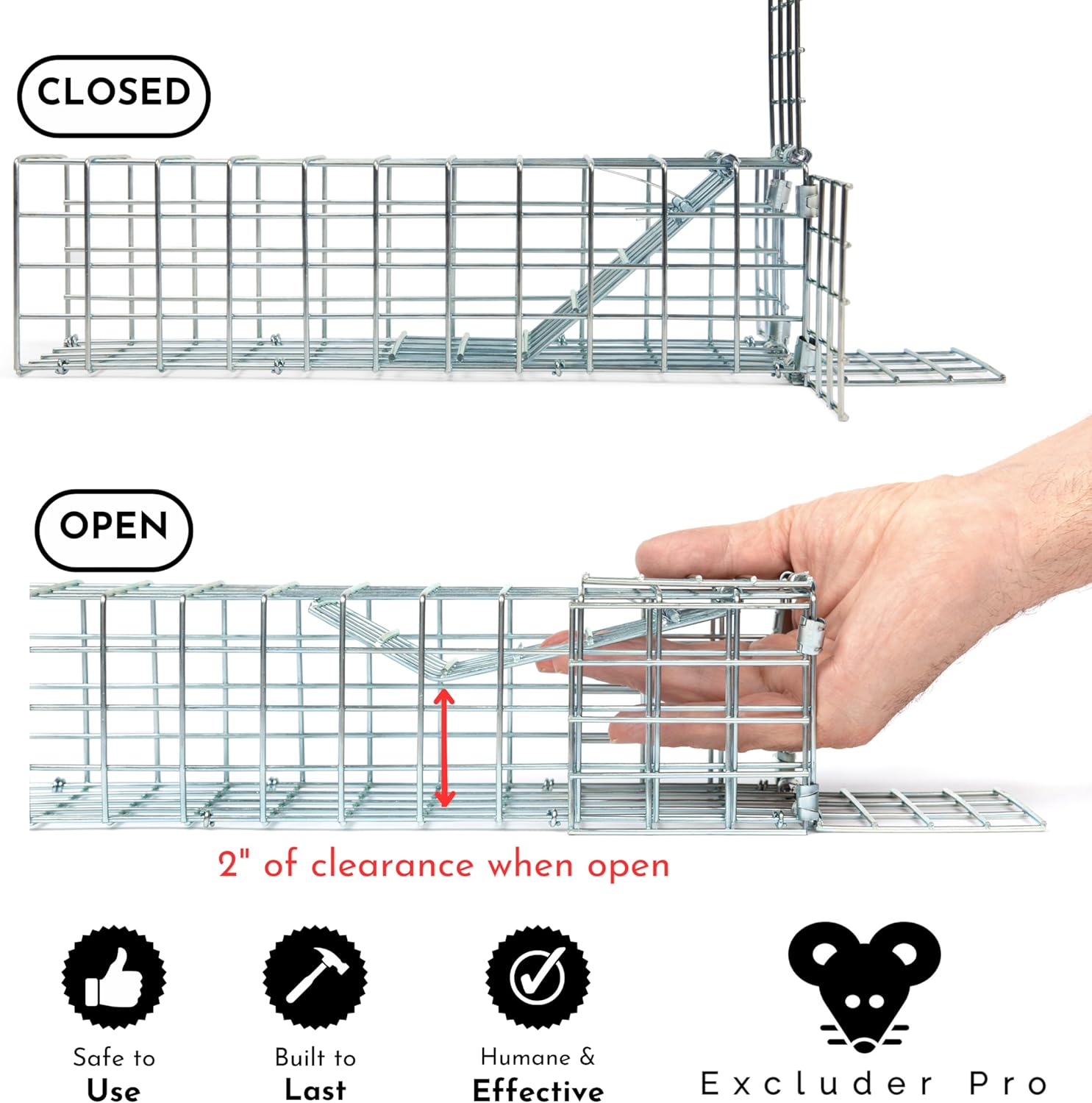 Excluder One Way Squirrel and Rodent Trap - Control Mice, Rats, Bats, Squirrels and More - Fine Copper Mesh Wool Included To Seal Hole- Better than Steel Wool - Good for Attic Door (3 x 3 Opening)