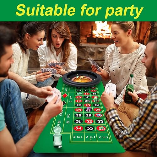 Miniatura 6 de Poen Tapete de mesa de ruleta de 70 x 35 pulgadas con marcador de ganancias y bolsa de almacenamiento, diseño de ruleta antideslizante de goma,