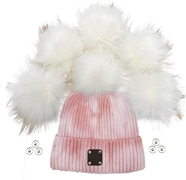 Furryvalley Faux Fur Pompom 6pcs DIY Crafts Fluffy Balls for Hat Shoes Scarves with Snap Fastener Removable Knitting Hat Horse Riding Hat Silk Accessories 6 Inch Extra Large Color 1#