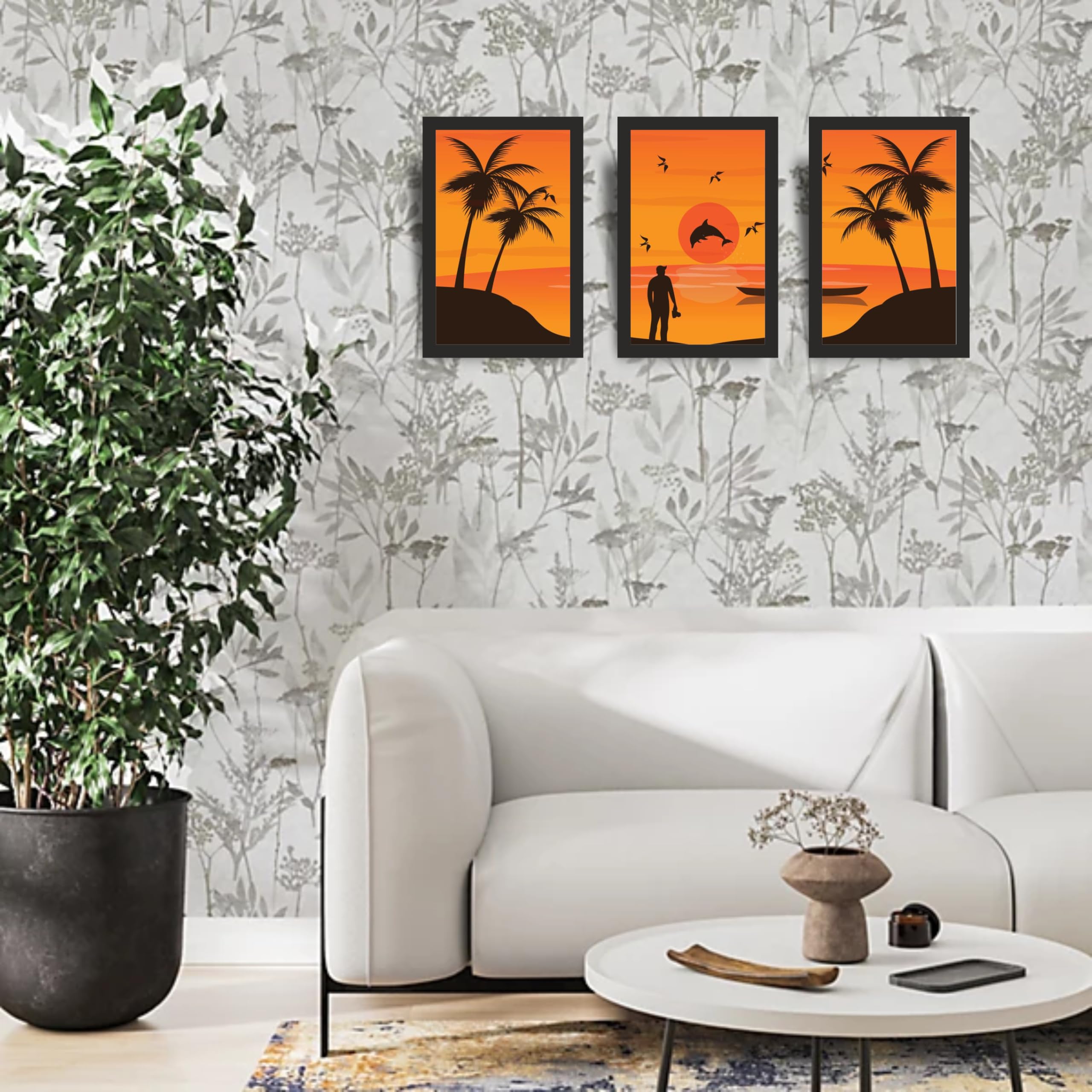 Tropical Sunset Beach Wall Art Set of 3