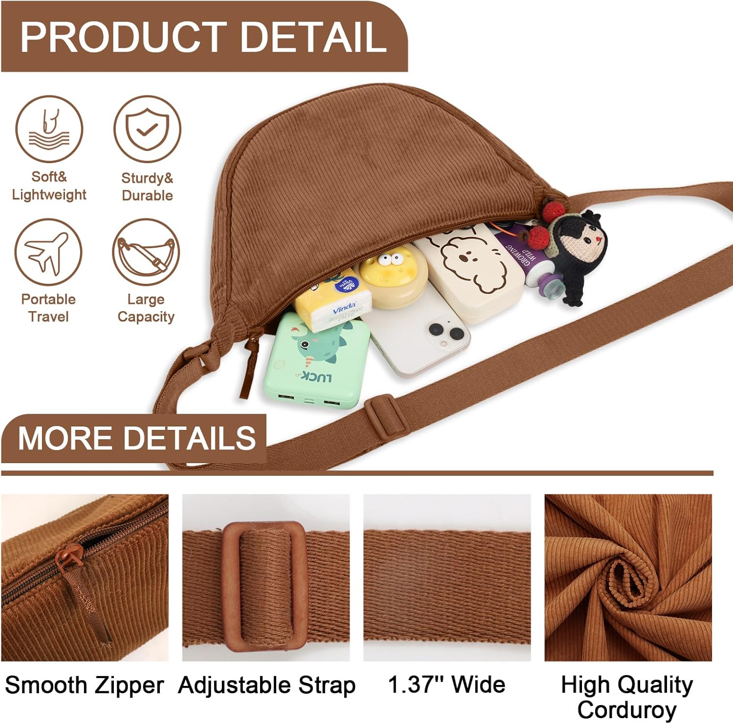 Nylon Crescent Crossbody Bag for Women Purses Trendy Men,Small Travel Sling Bag Hobo - Image 4