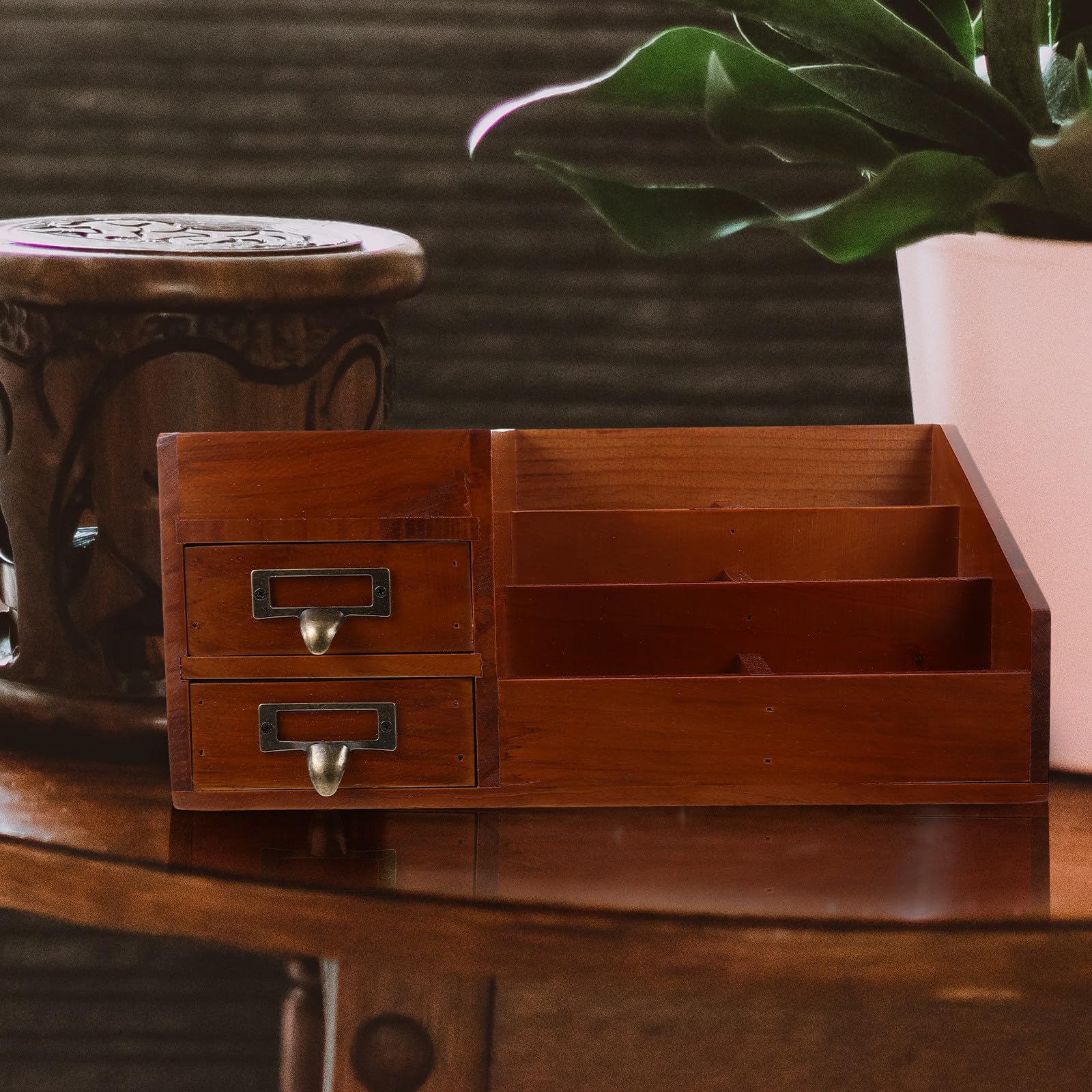 Schreibtisch Eleganter Multifunktionale Organizer mit Schublade Aufbewahrungsbox für Kosmetik und Schmuck für Büro und Schminktisch