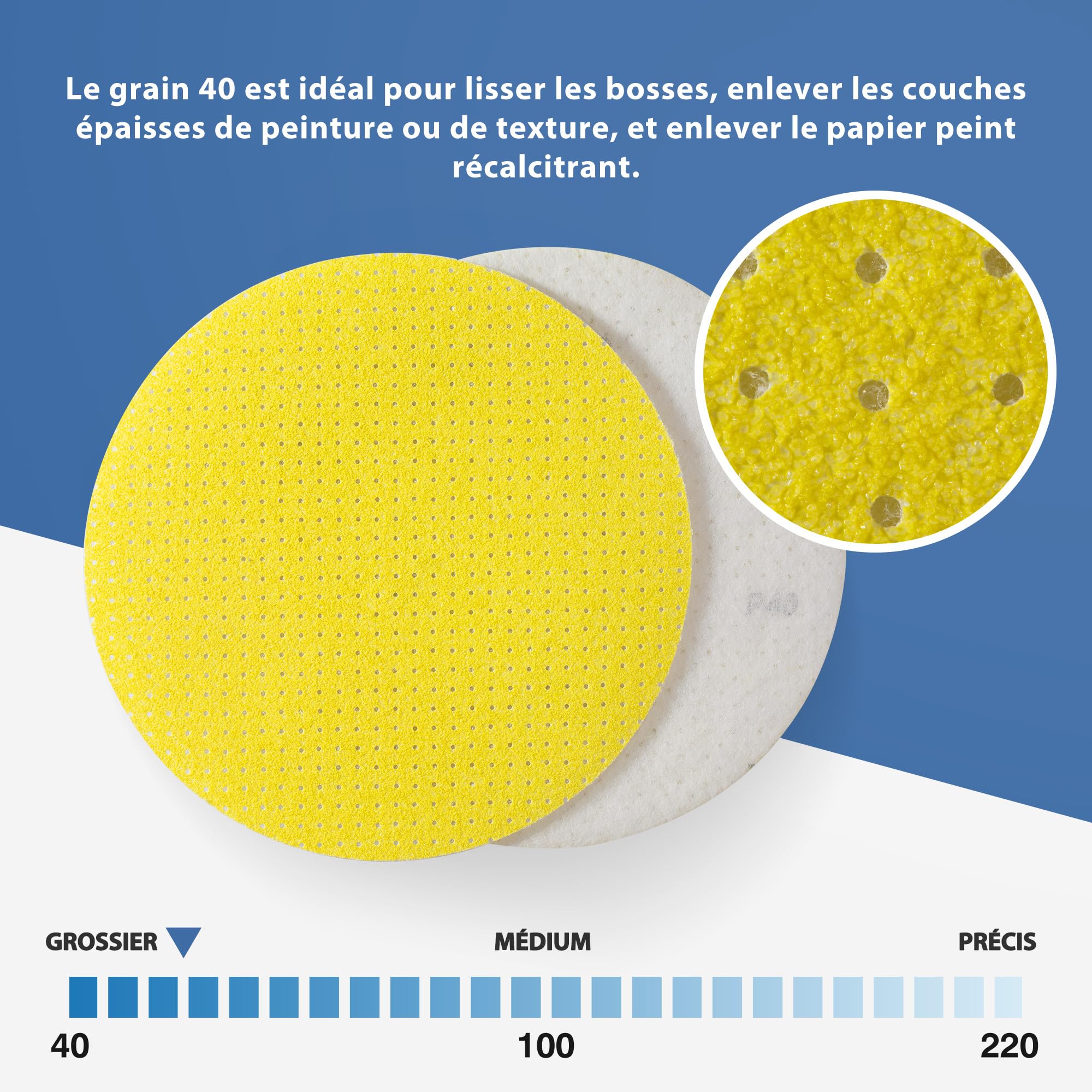 25 Pièces 225mm Disque Abrasif Grain 40 Pastilles Abrasives Papier de Verre Perforés Disques Abrasifs Pour Ponceuse Gypsière/Girafe de Ponçage/Ponceuse de Plafond