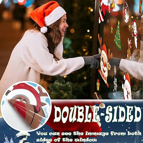 Miniatura 2 de Adhesivos para ventana de Navidad 9 hojas de calcomanías de ventana de Navidad de doble cara para ventana de Navidad vacaciones hogar escuela