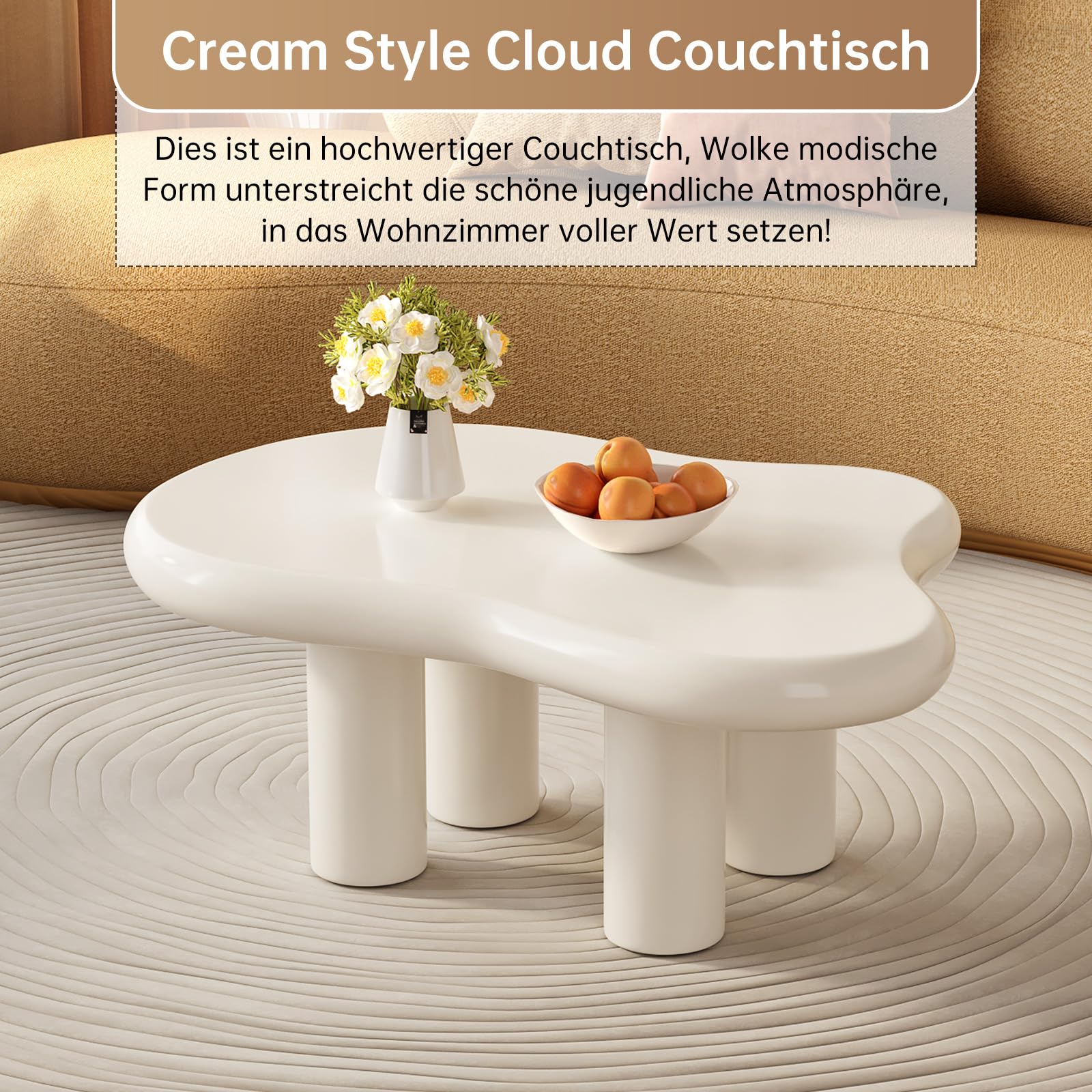 Guyii Weißer Kaffeetisch, Teetisch, Couchtisch, Sofatisch, Wohnzimmereinrichtung – Cremefarbener Cloud-Design Tisch in moderner Wolkenform für Wohnzimmer
