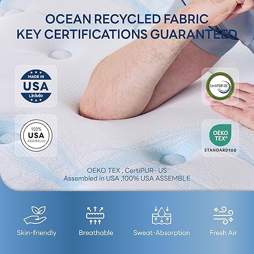 Miniatura 2 de LIKIMIO Colchón híbrido de tamaño individual de 12 pulgadas, fabricado en Estados Unidos, colchón en una caja, espuma viscoelástica de gel con