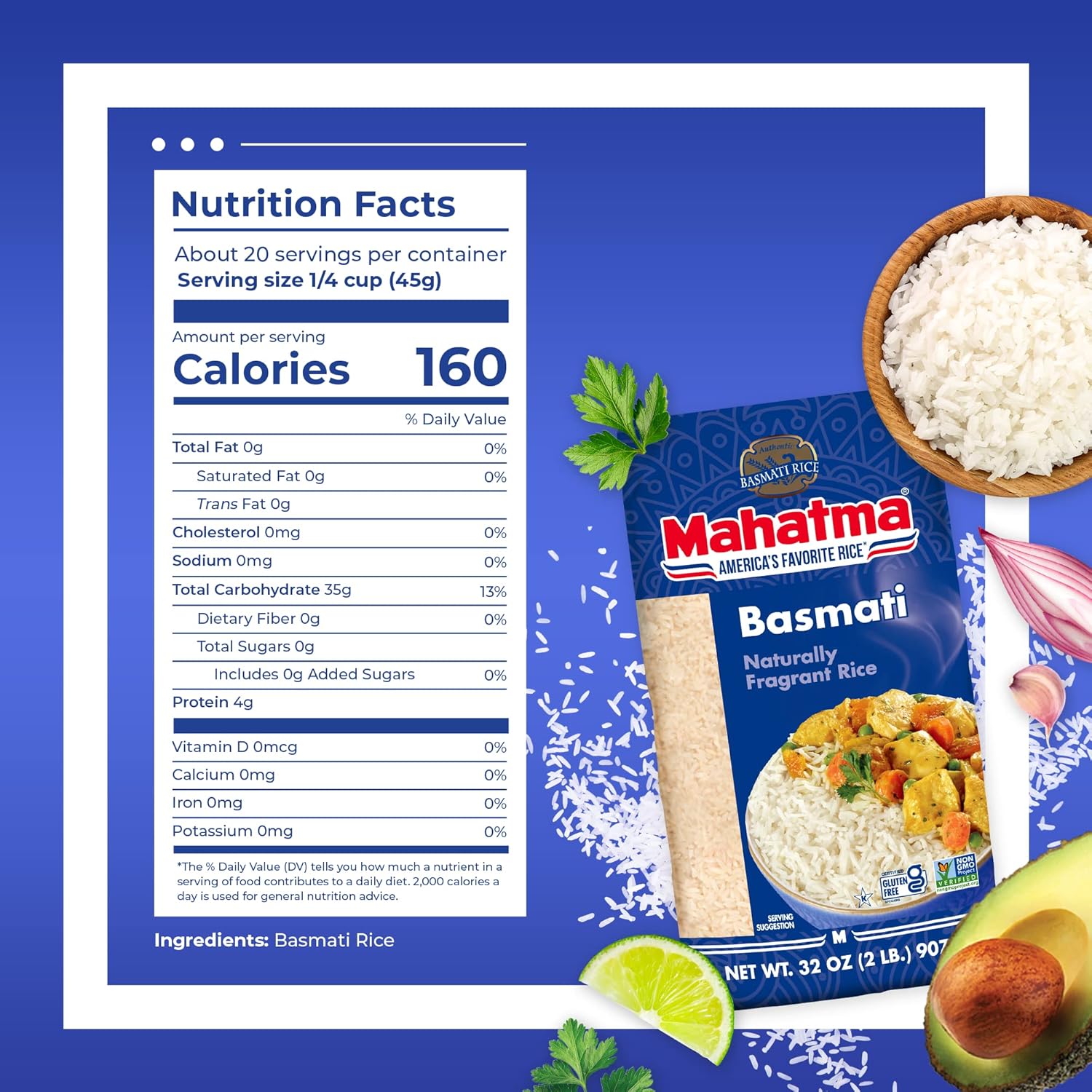 Mahatma Indian Basmati Rice, 32-Ounce Bag of Rice, Fluffy, Floral, and Nutty-Flavored Rice, Stovetop or Microwave Rice (Pack of 4) image 2