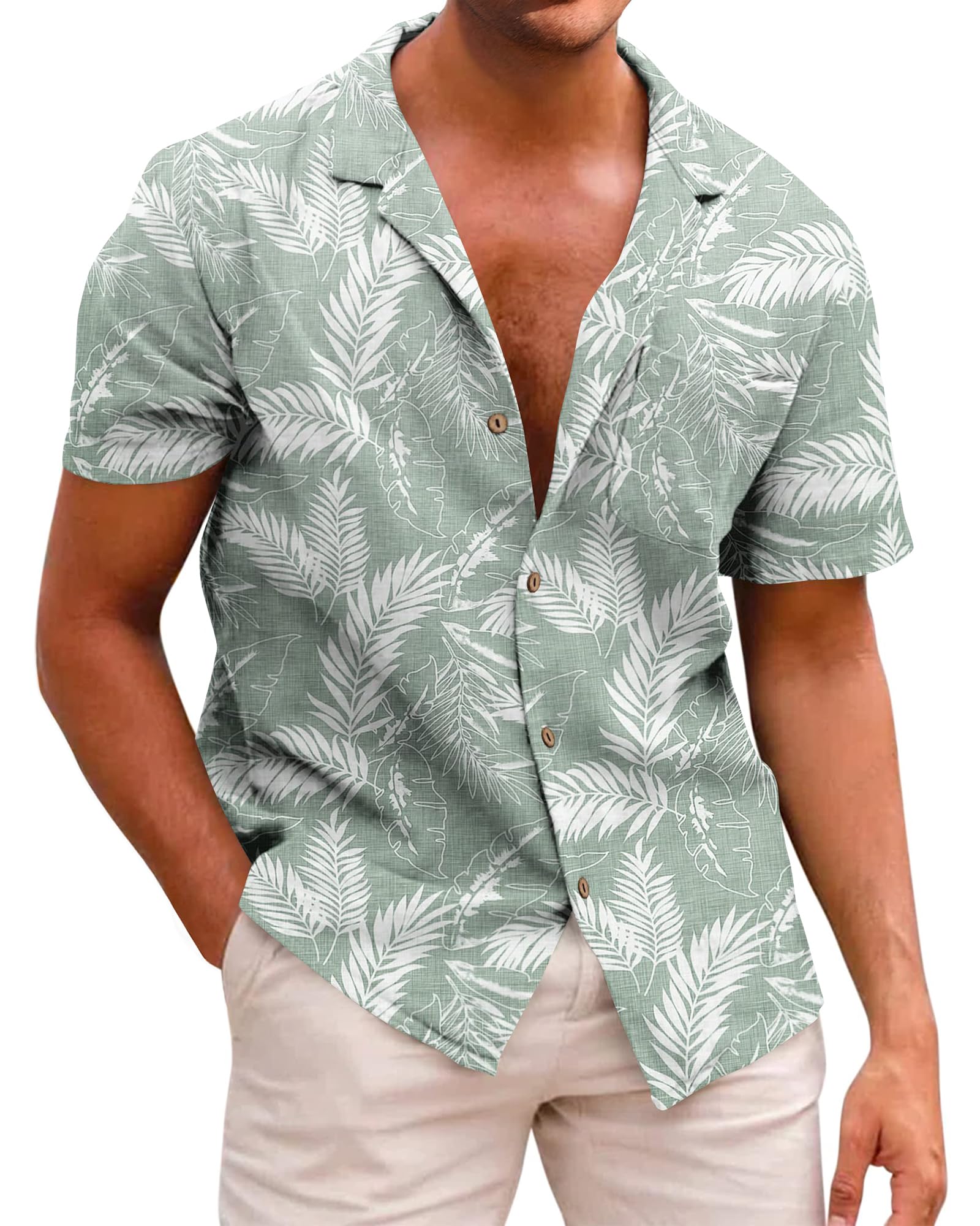 Beotyshow Herren Hawaiihemd Freizeit Hemd Kurzarm Baumwolle Blumen Shirt Urlaub Sommer Strand Hemd Reise Shirts