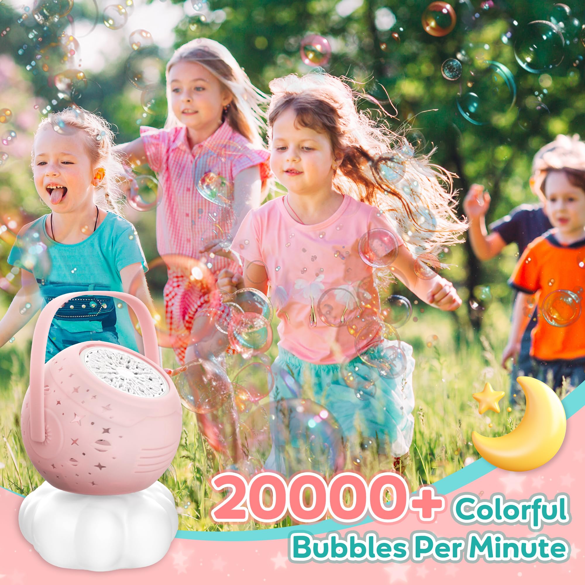 cossy Bubble Machine, Rechargeable Bubble Machine for Kids Portable Bubble Blower with Warm Lights - Image 2