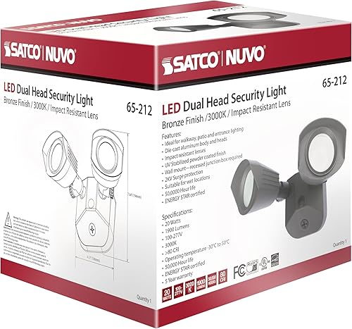 Miniatura 7 de Nuvo 65212 - Luz LED de seguridad de doble cabezal, 3000 K, bronce