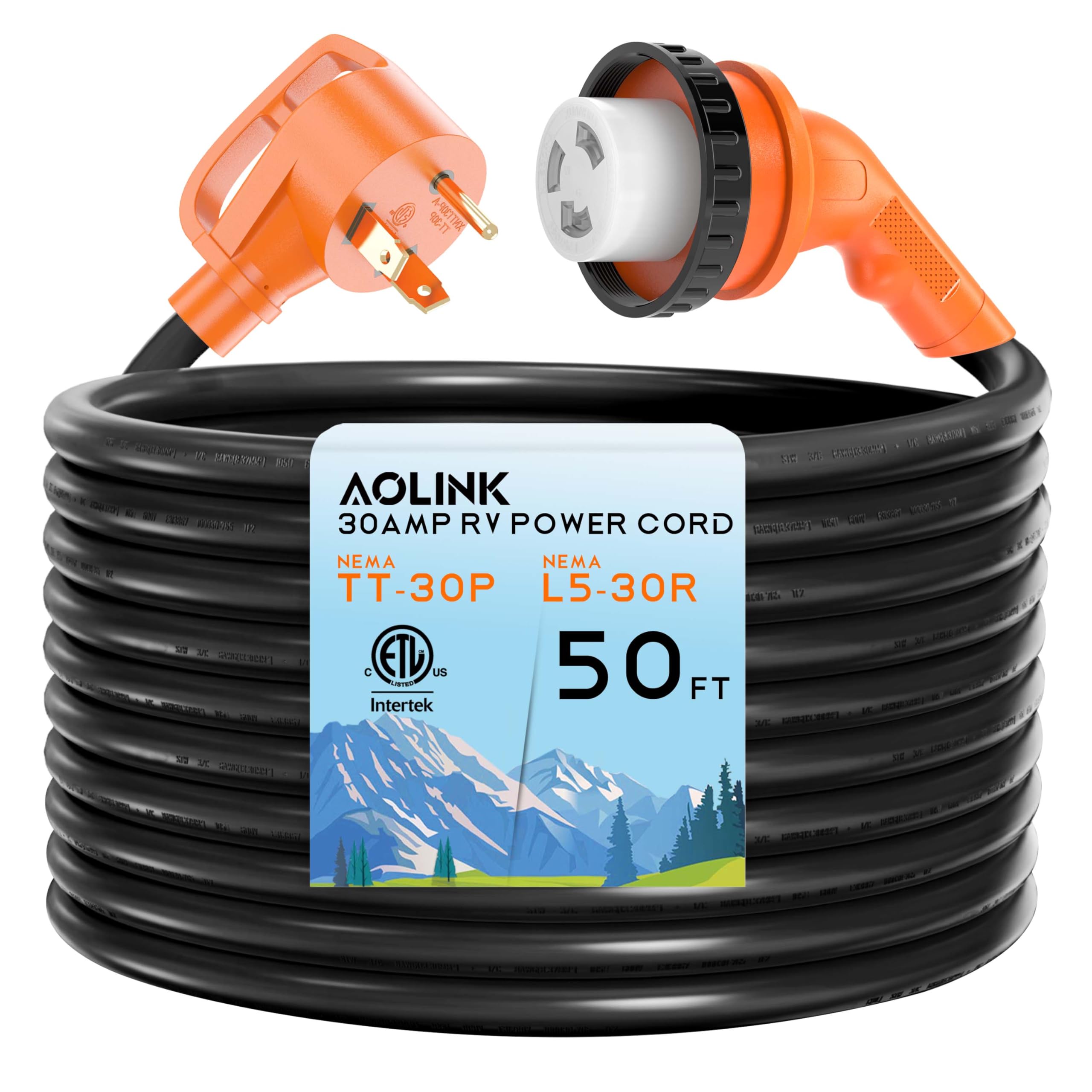 30 Amp 50 Feet RV Power Cord with 135° Designed Handle