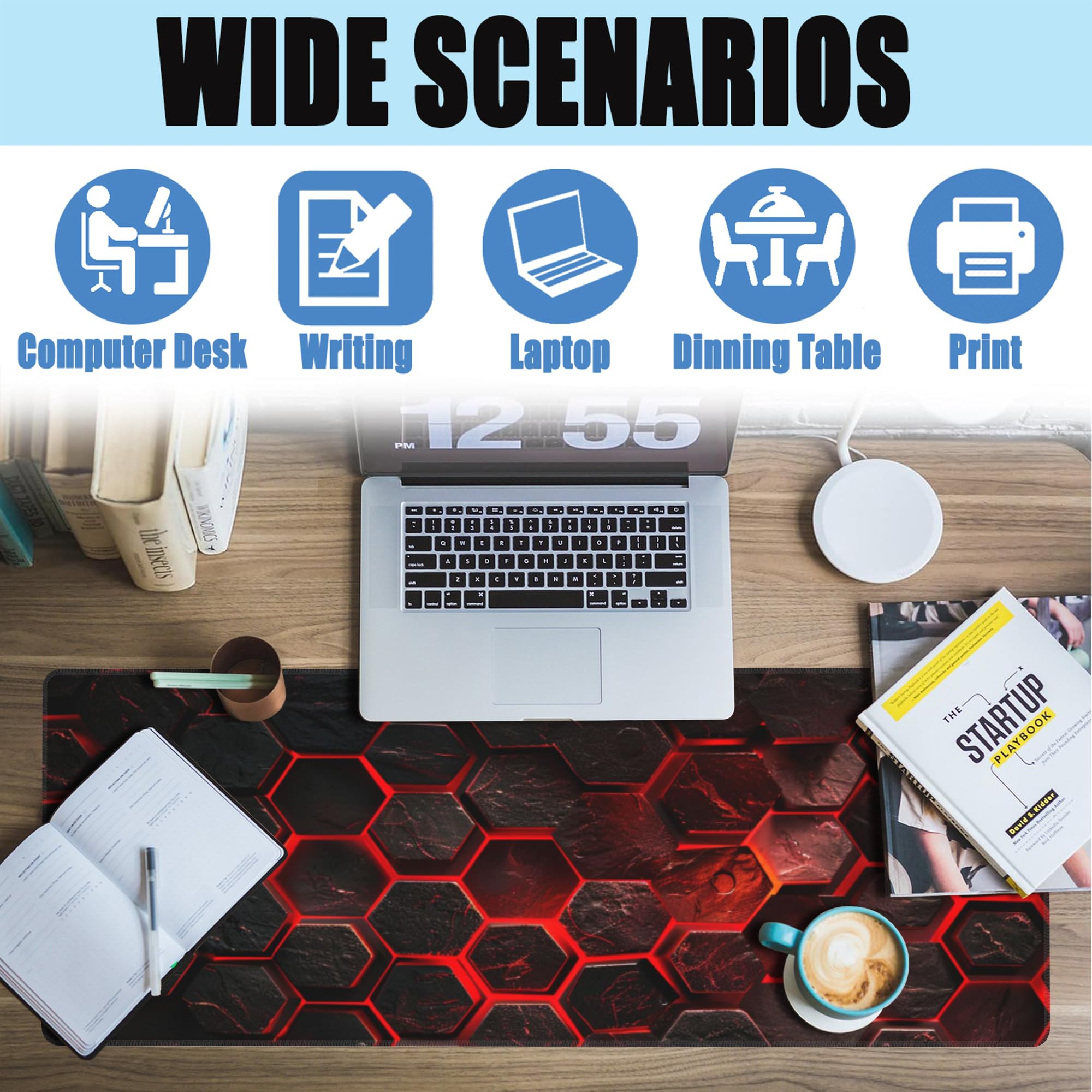 Alfombrilla de mouse grande para juegos, alfombrilla de escritorio con tecnología científica de panal rojo, almohadilla de escritorio hexagonal de panal, alfombrilla de mouse extendida para teclado de