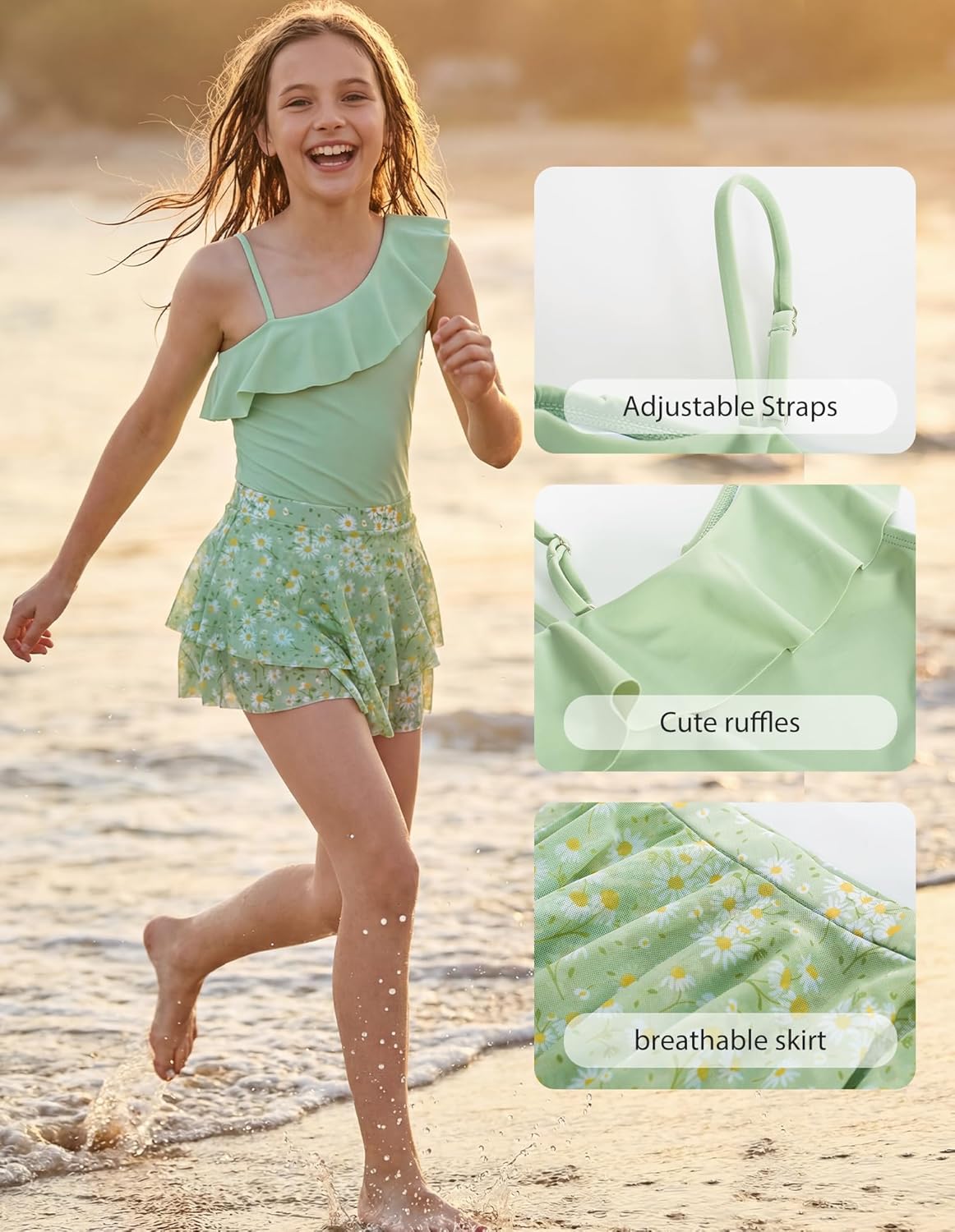 GRACE KARIN Girls Swimsuit with Skirt One Piece Bathing Suit Swimwear 6-14Y - Image 4