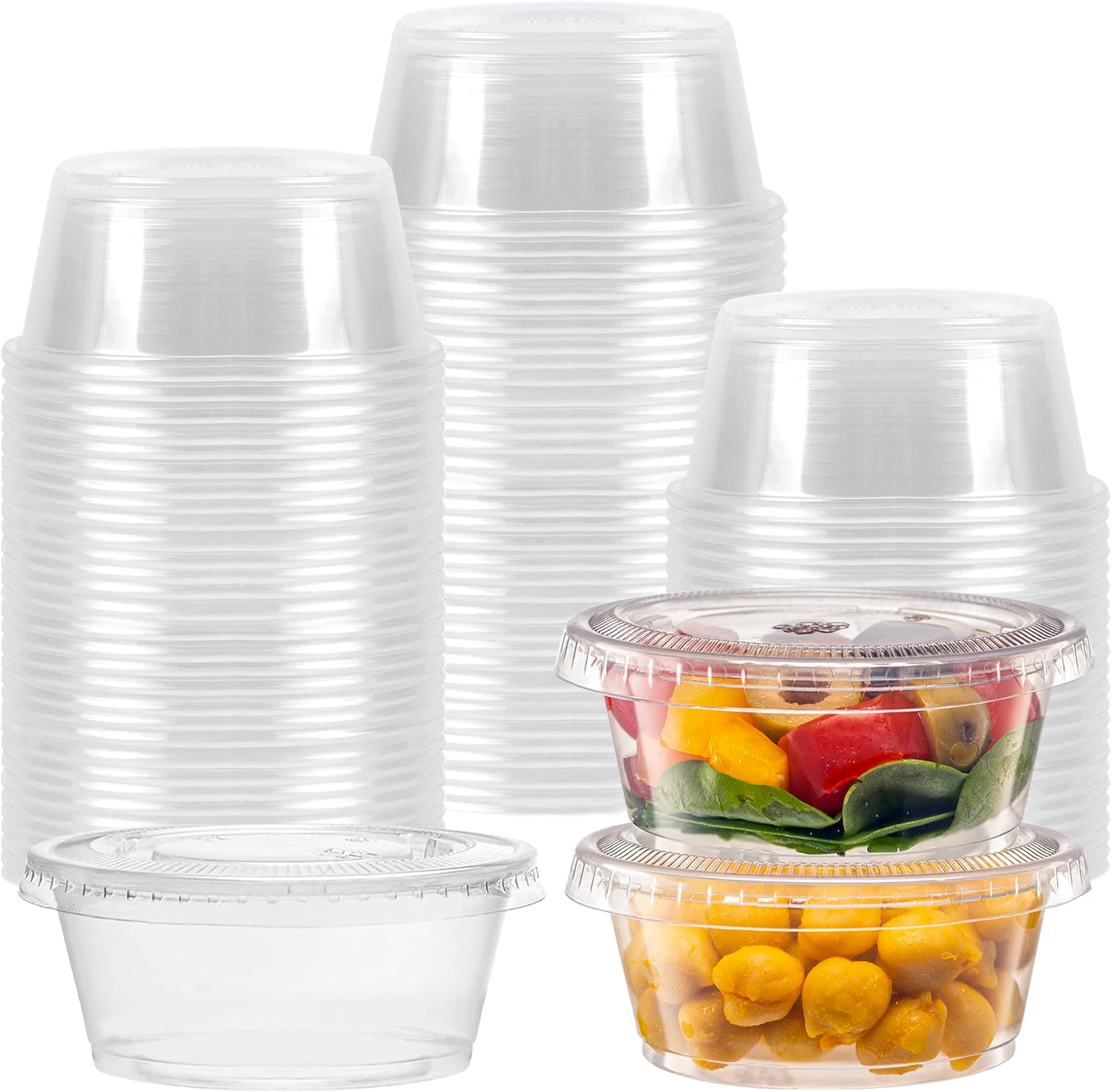 TashiBox 100 Sets 3.25 oz Plastic Disposable Portion Cups with Lids, Souffle Cups, Jello Cups, Snack Cups