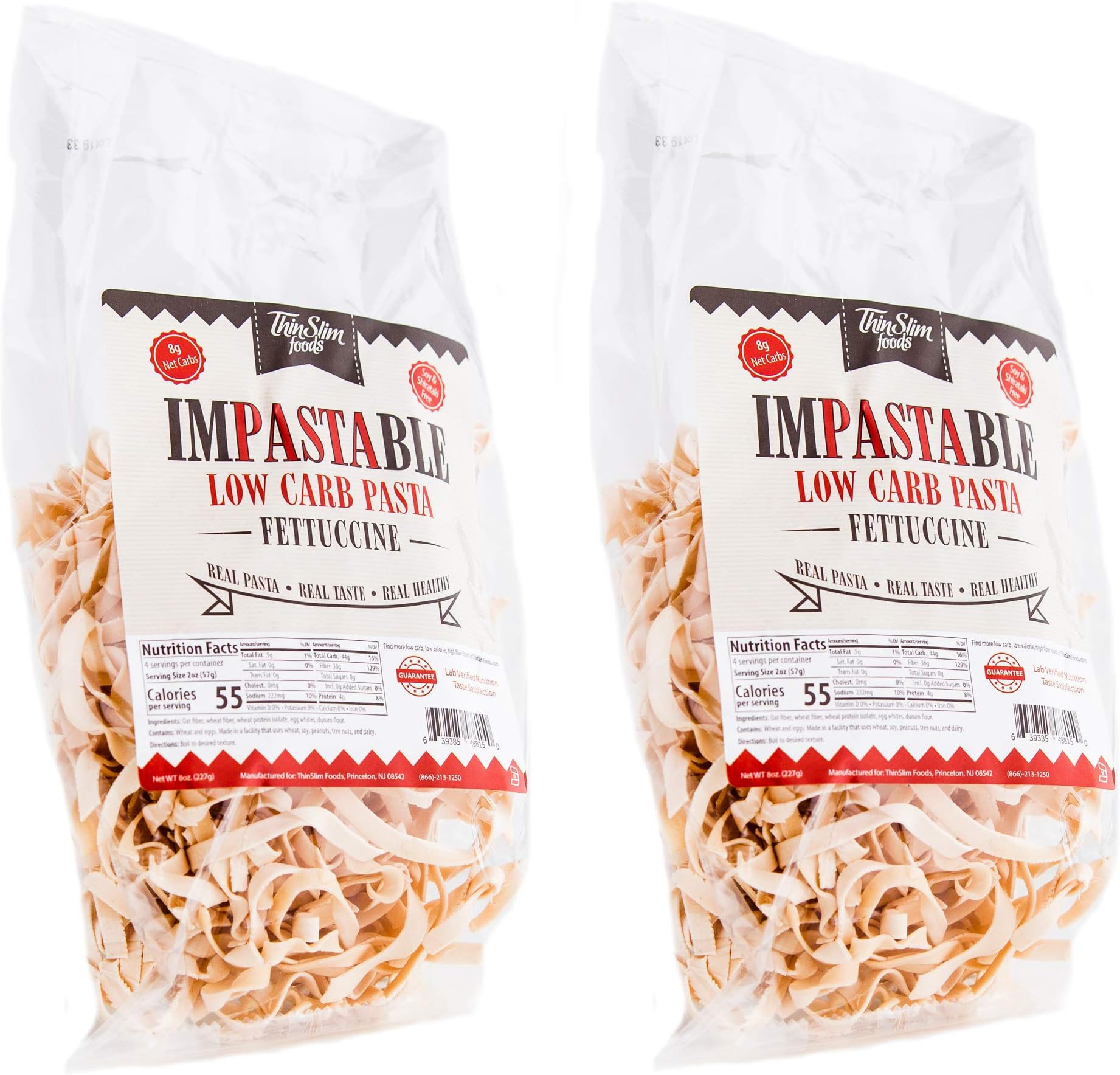 ThinSlim Foods Impastable Low Carb Pasta, Fettuccine 2pack | 8g Net Carbs | 55 Calories | No Shirataki | No Soy | No Pea or Bean Flour | Real Pasta, Real Taste, Real Healthy