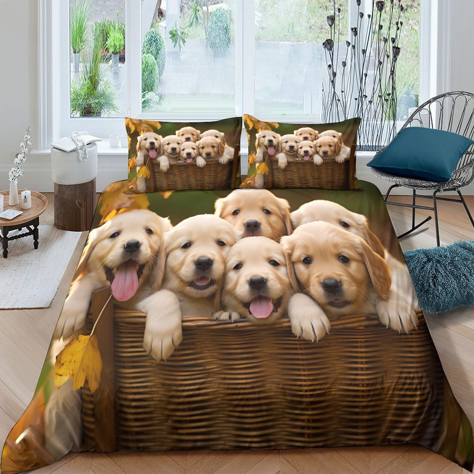 Ctjqhvkz Style-9 3D Printed Golden Retriever Puppies Fitted Sheet Microfiber Soft Bed Cover For Bedroom Guest Room Mattress Protection Single（135X200cm）