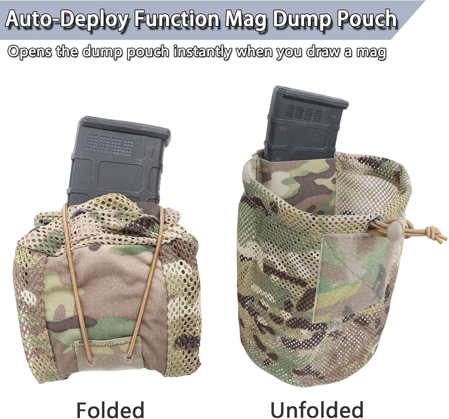 MOLLE Dump Pouch & AR 5.56 Mag Pouch, Quick Release, Tactical Foldable Mesh Dump Bag, Camo - Image 5