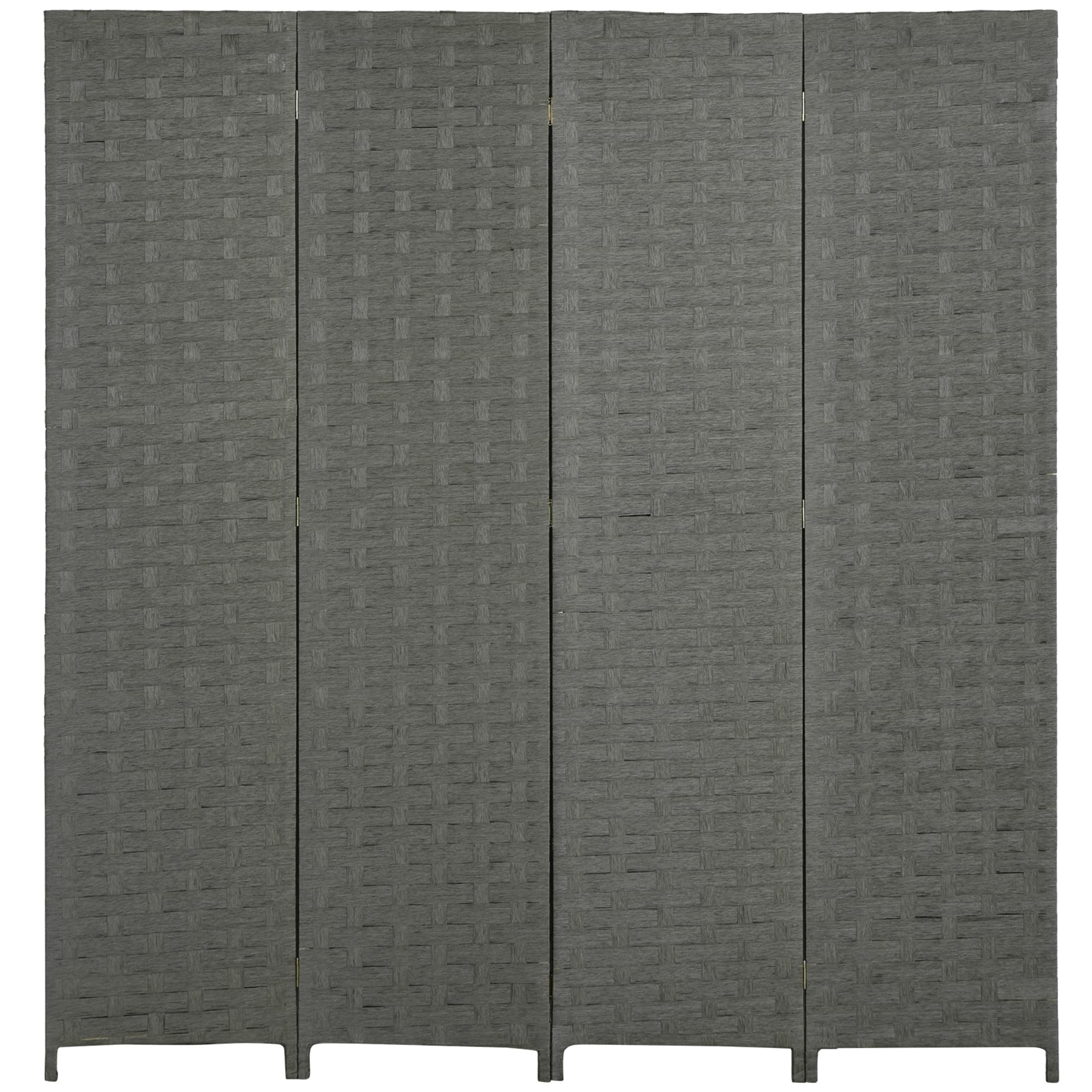 Homcom Grey 4-Panel Room Dividers, Wave Fibre Freestanding Folding Privacy Screen Panels, Partition Wall Divider For Indoor Bedroom Office, 170 Cm,