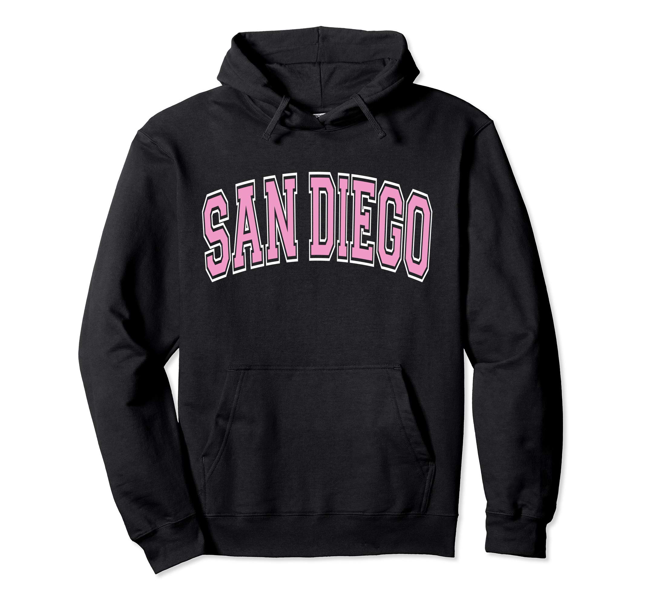 133 Apparel San Diego CASan Diego Varsity Style Pink Text with White Outline Pullover Hoodie