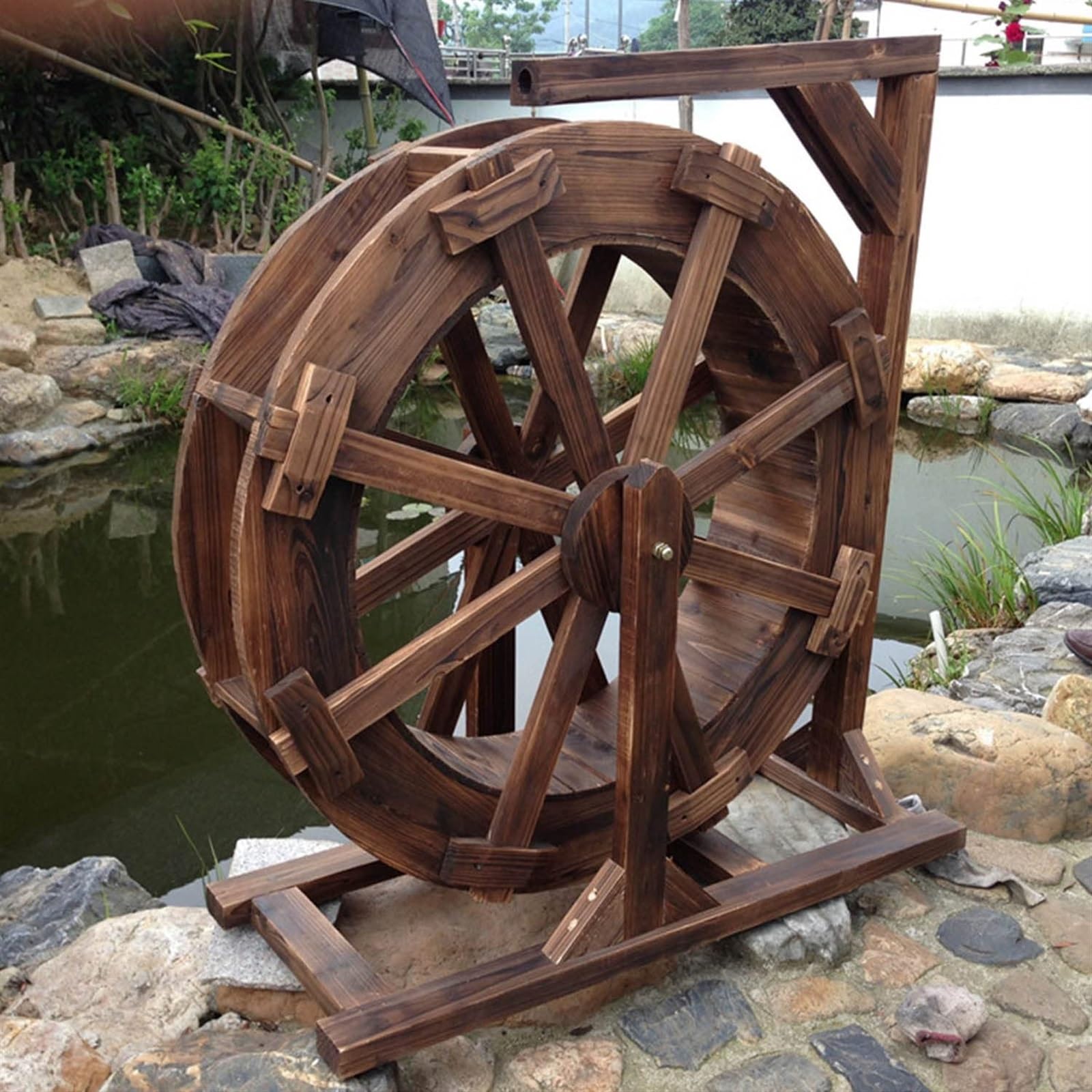 Rueda De Agua De Madera, Fuente, Cascada, Rueda De Feng Shui con Soporte, Utilizada For Jardín, Patio, Estanque Independiente, Piscina, Balcón, Decoración De Fuente De Cascada Ornamental (Size : 90cm