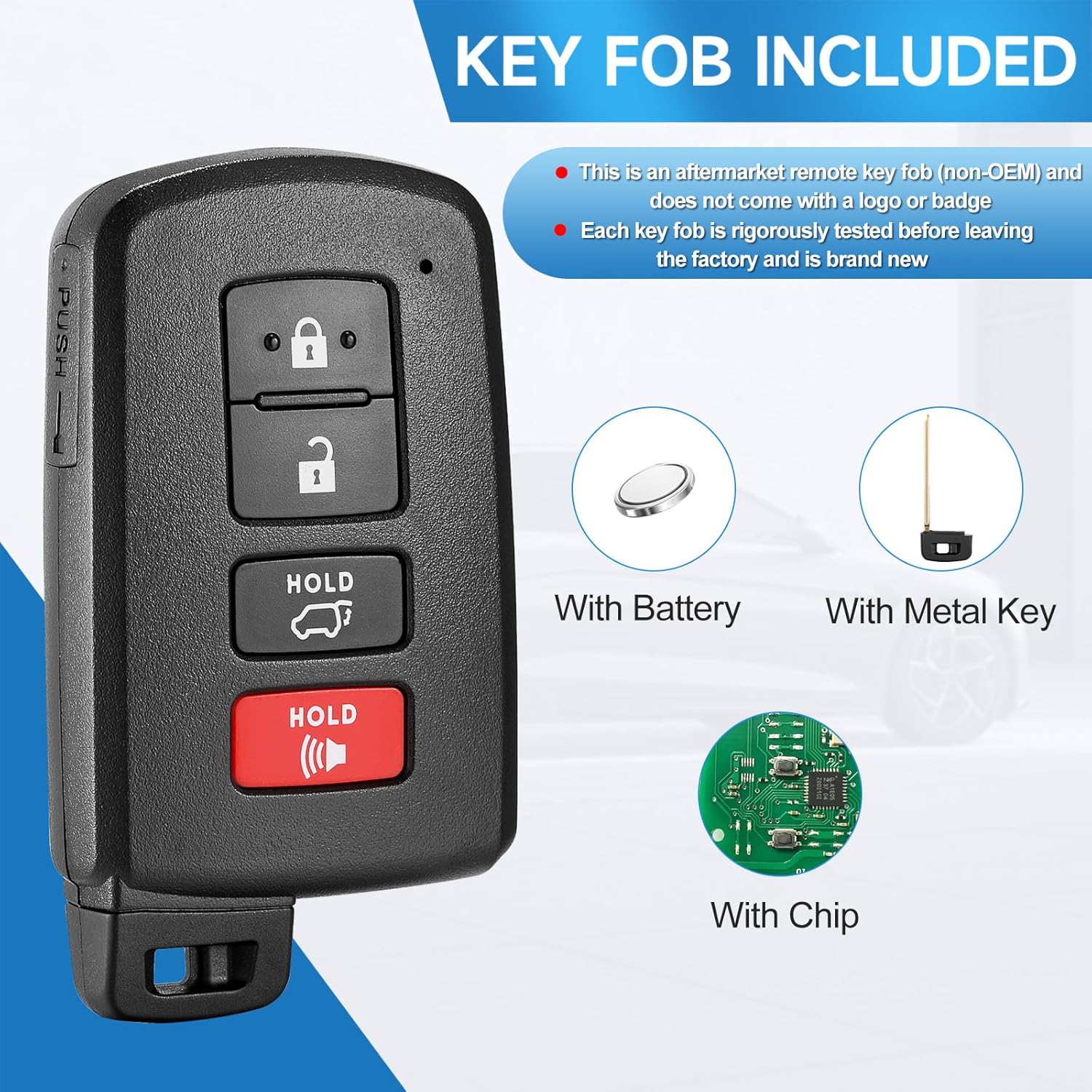 Smart Key Fob Replacement Fits for Toyota Highlander 2014 2015 2016 2017 2018 2019 Proximity Keyless Entry Remote Control 315 Mhz P/N:89904-0E121 89904-0E120AG FCC:HYQ14FBA