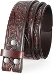 JASGOOD Mens Leather Belt for Buckle,Snap Buckle Replacement Leather Strap without Buckle