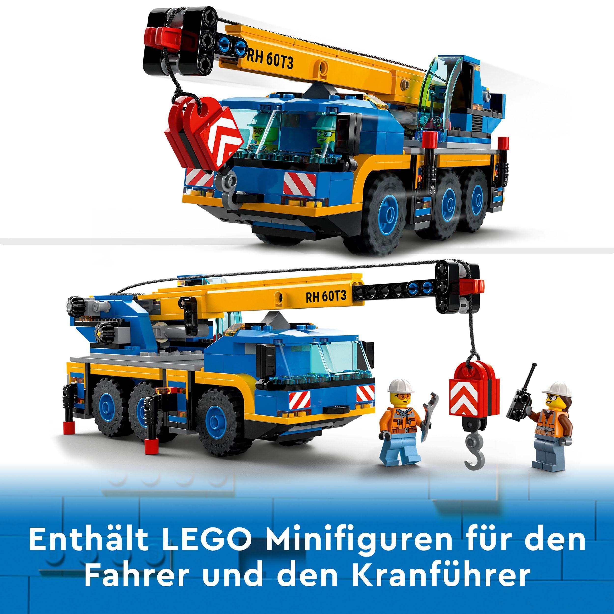 LEGO 60324 City Geländekran, Kran- und LKW-Spielzeug mit Haken, baubares Fahrzeug-Spielzeug für Jungen und Mädchen ab 7 Jahren, Geschenk für Kinder und Fans von Baufahrzeugen