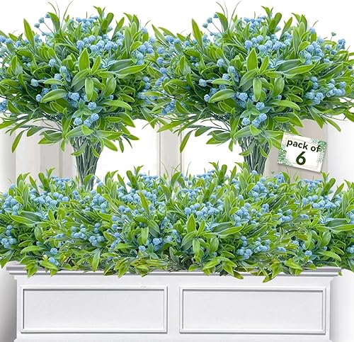 Satefello Flores artificiales para exteriores, 6 paquetes de plantas falsas resistentes a los rayos UV, flores de plástico para interiores y