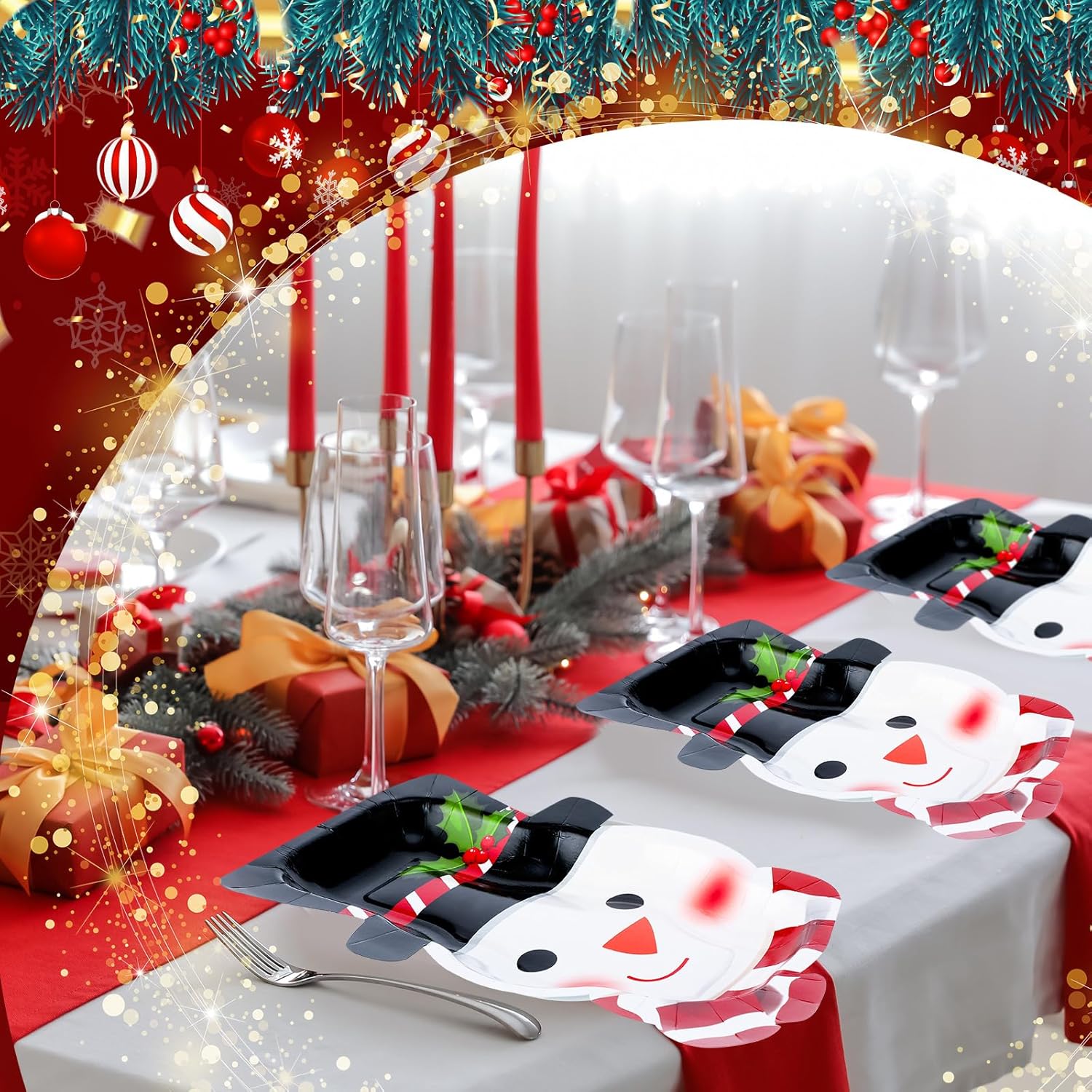 Dandat 200 Pieces Christmas Paper Plates Snowman Party Plates Disposable Winter Holiday Dinnerware for Dessert Cookie Salad Appetizer, 11 x 7 Inches