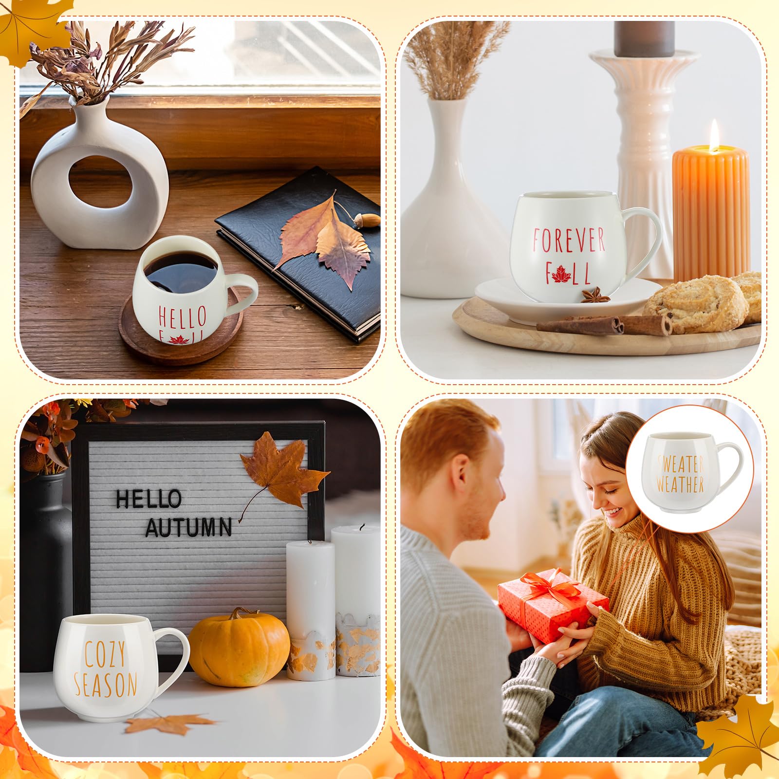 Amazon.com | Layhit 6 Pcs Fall Coffee Mugs Set - 12 oz Ceramic Autumn Mugs  Bulk, Reusable Thanksgiving Cups with Handle for Thanksgiving Party Favors  Gifts, Dishwasher and Microwave Safe: Coffee Cups & Mugs