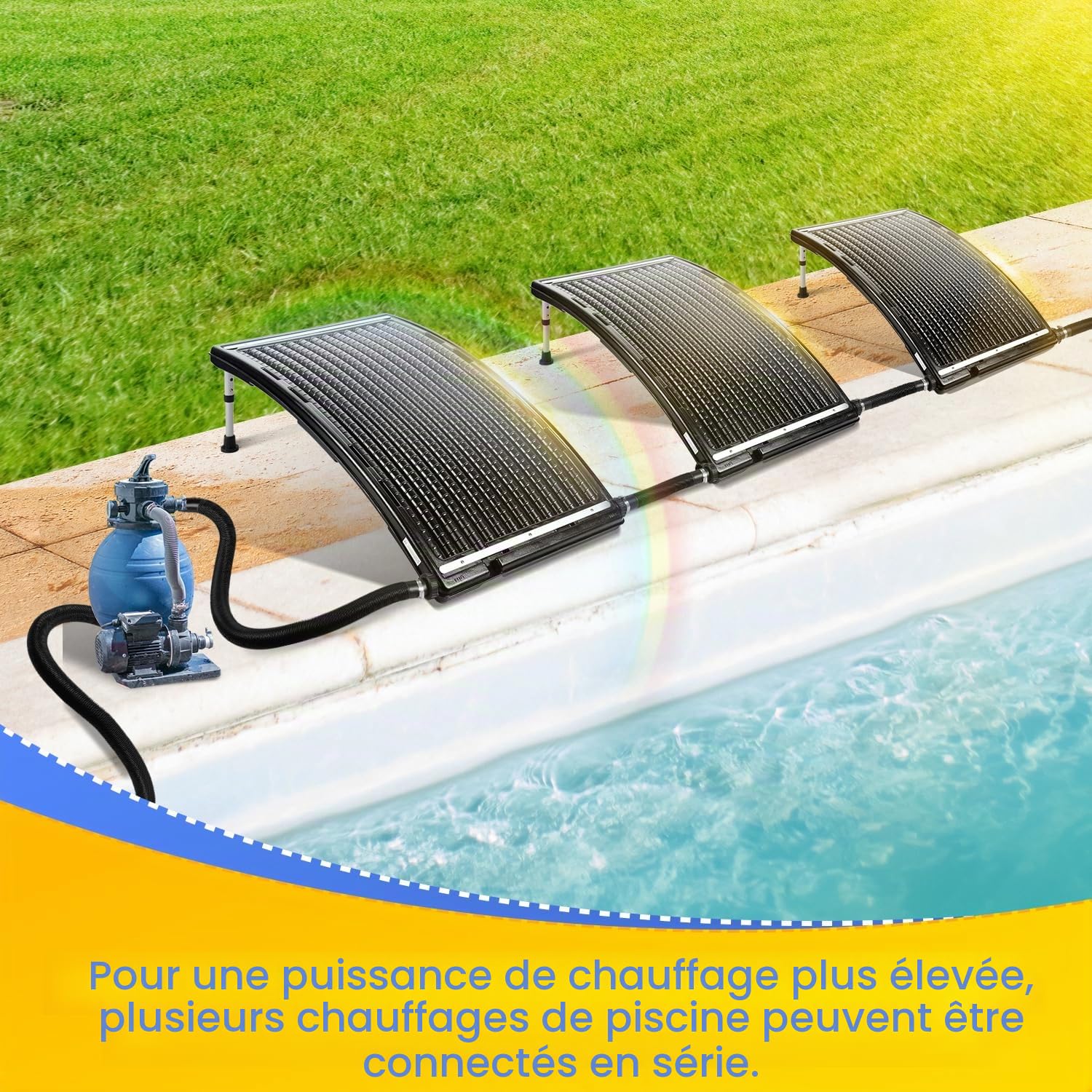 Panneau solaire de chauffage de piscine, 113 x 69 x 35 cm, débit maximal 10 000 l/h, chauffage de piscine, système solaire pour eau chaude, douche de jardin, piscine