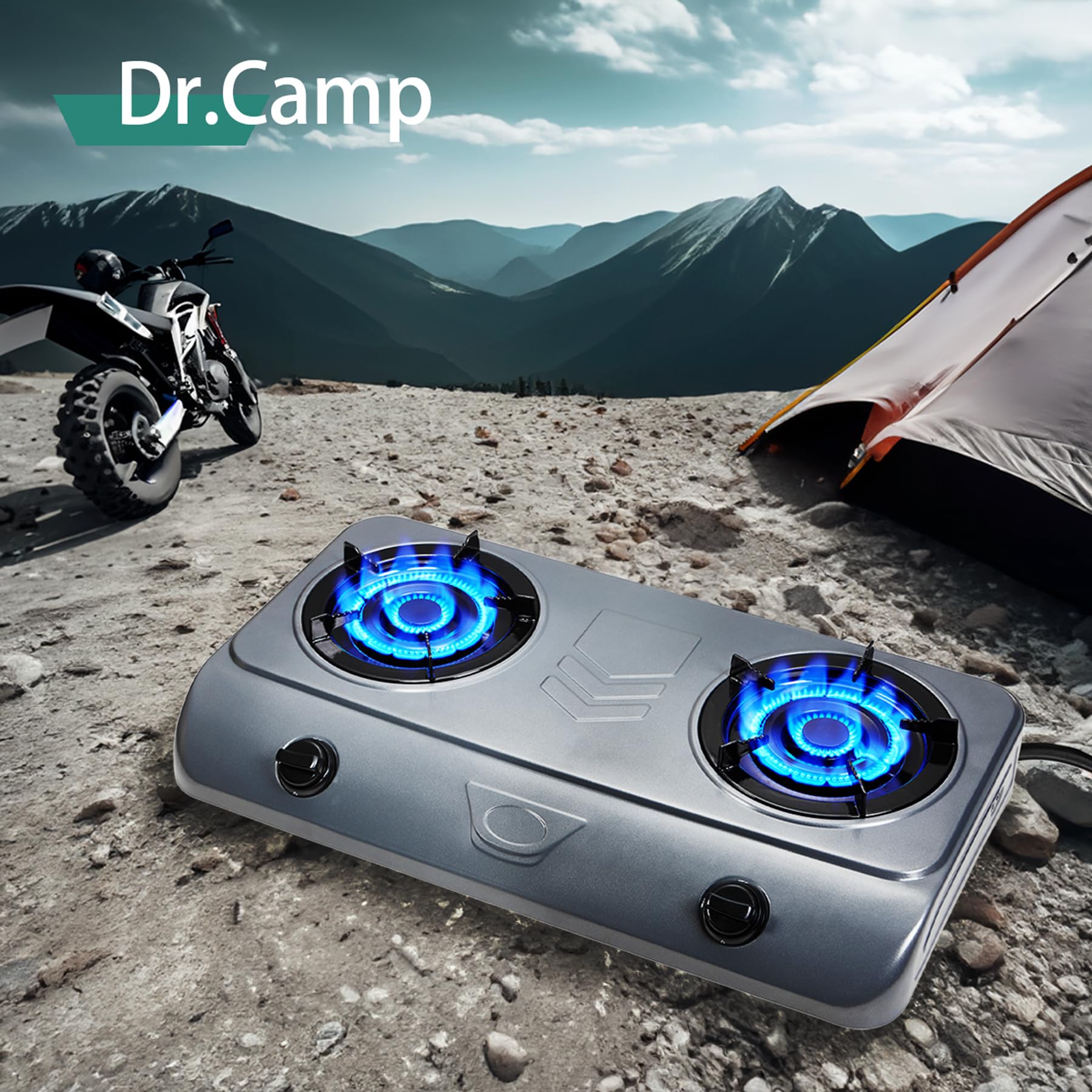 Dr.Camp 35000 BTU Super Power Automatyczne włączanie na kemping, wędrówki, ogród, podwórko, propan na zewnątrz, grill kuchenny z podwójnym palnikiem, w tym regulator CSA lista i wąż gazowy