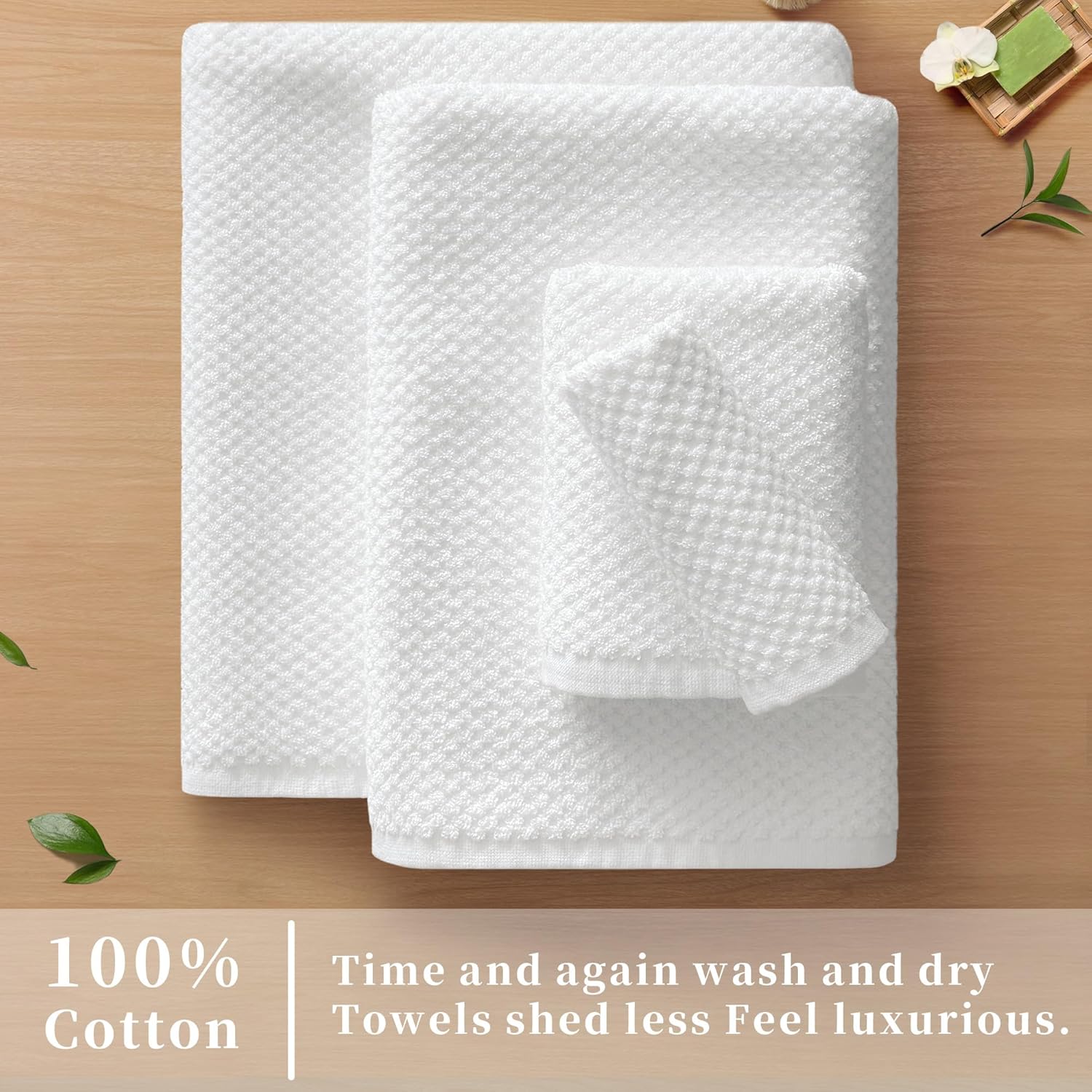 VOOVA & MOVAS Off-White Washcloths (6PC, 12"x12") - 100% Cotton | Thick | Quick Dry | Absorbent, Towels for Face, Fluffy Wash Cloths for Bathroom, Popcorn Weave Washcloths, Off-White - Image 3