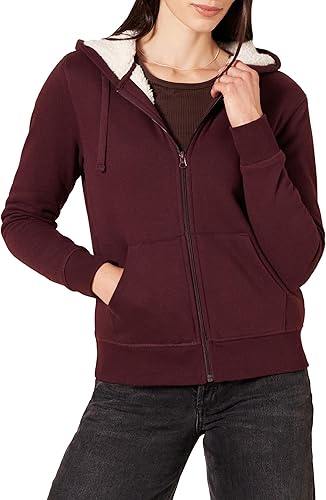 Amazon Essentials Women's Sherpa-Lined Fleece Full-Zip Hooded Jacket, Burgundy, XX-Large
