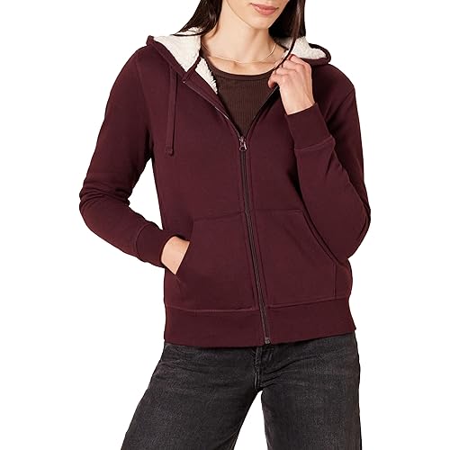 Amazon Essentials Women's Sherpa-Lined Fleece Full-Zip Hooded Jacket (Available in Plus Size)