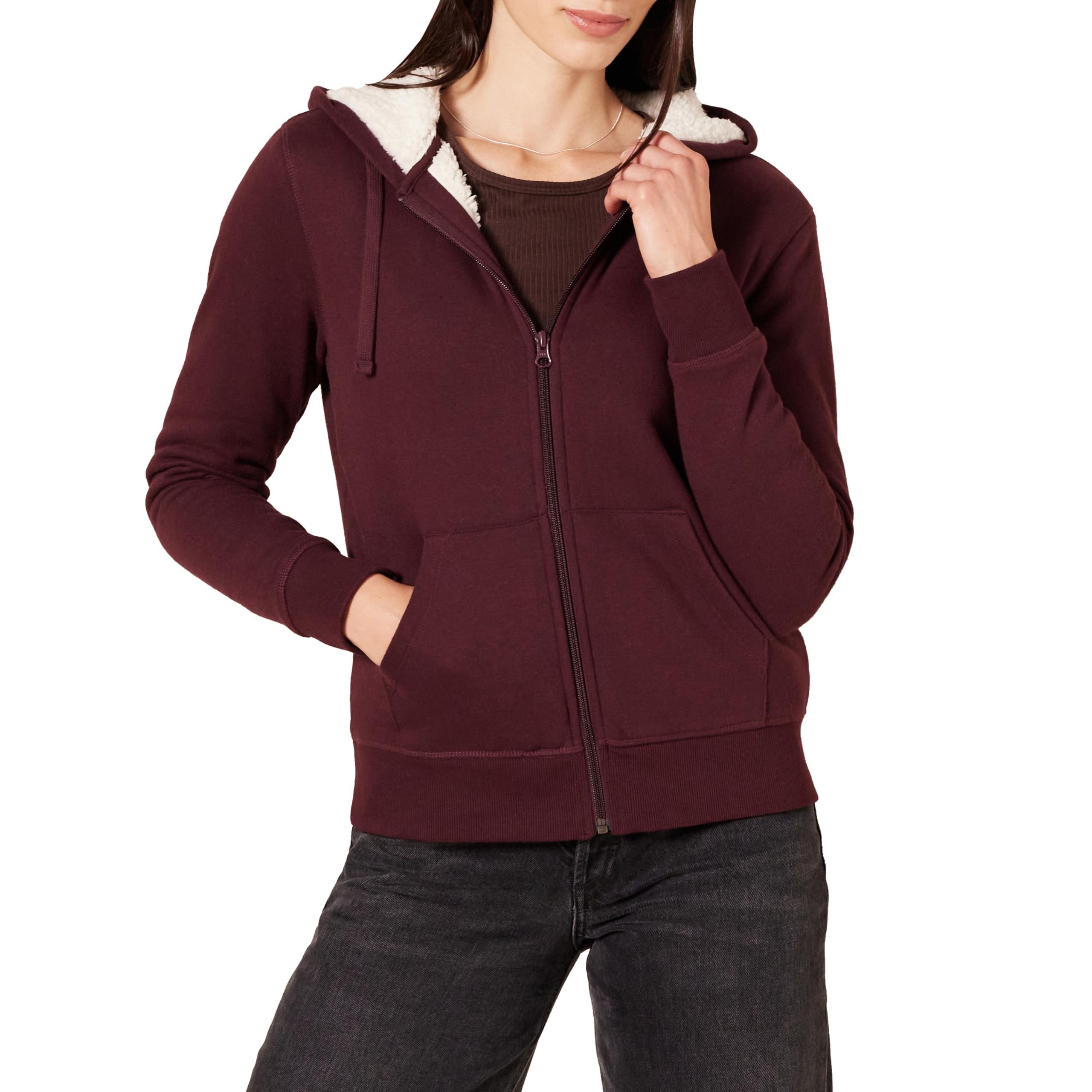 Amazon Essentials Giacca con Cappuccio a Cerniera Intera in Pile Foderata in Sherpa (Taglie Forti Disponibili) Donna