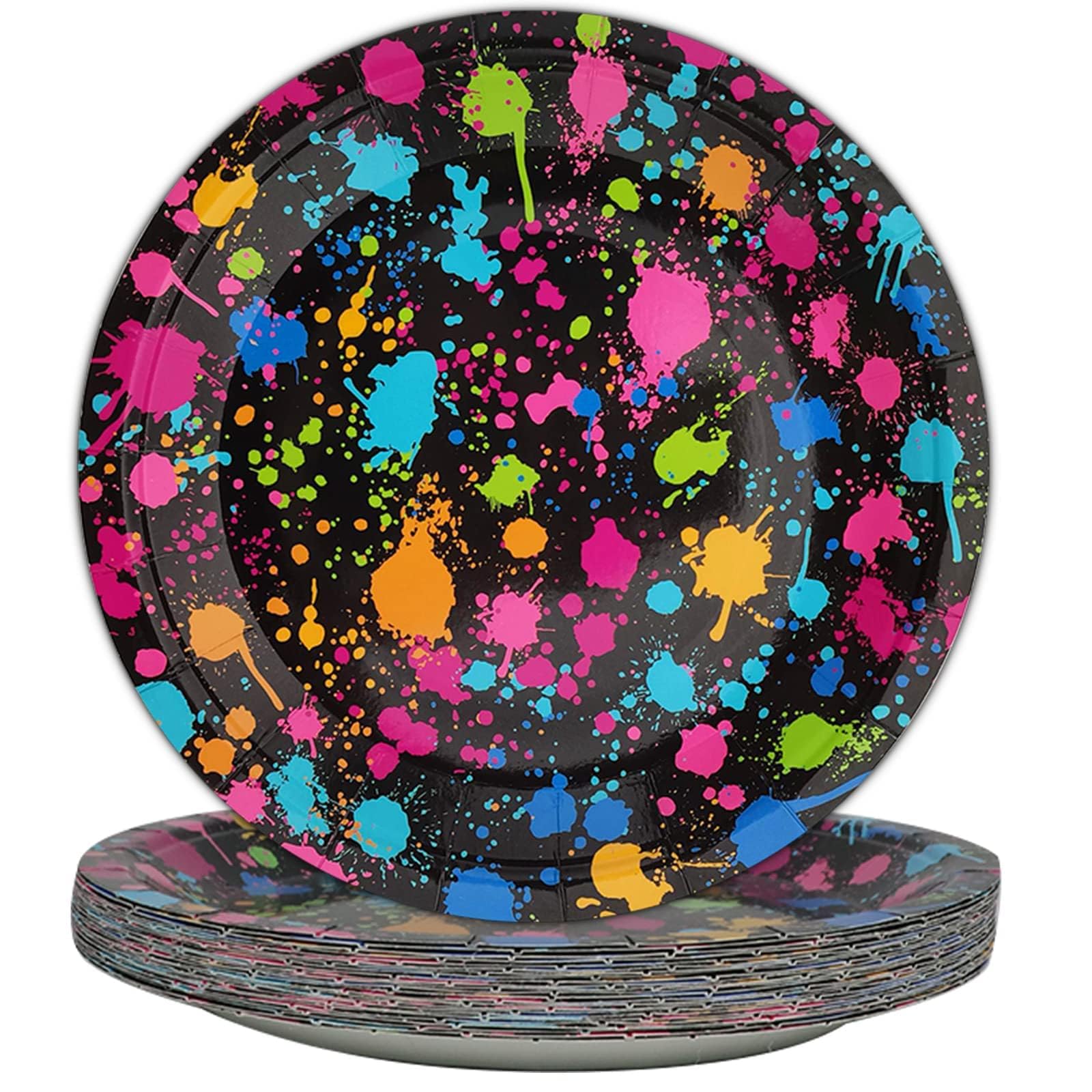 gisgfim 48 Pcs Neon Plates Glow Birthday Party Supplies Disposable Paper Dessert Plates Tableware Glow in Dark Theme Party Decorations Favors for Colorful Graffiti Birthday Baby Shower