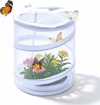 Pop Up Butterfly Habitat Cage, Collapsible Clear Mesh Insect Terrarium