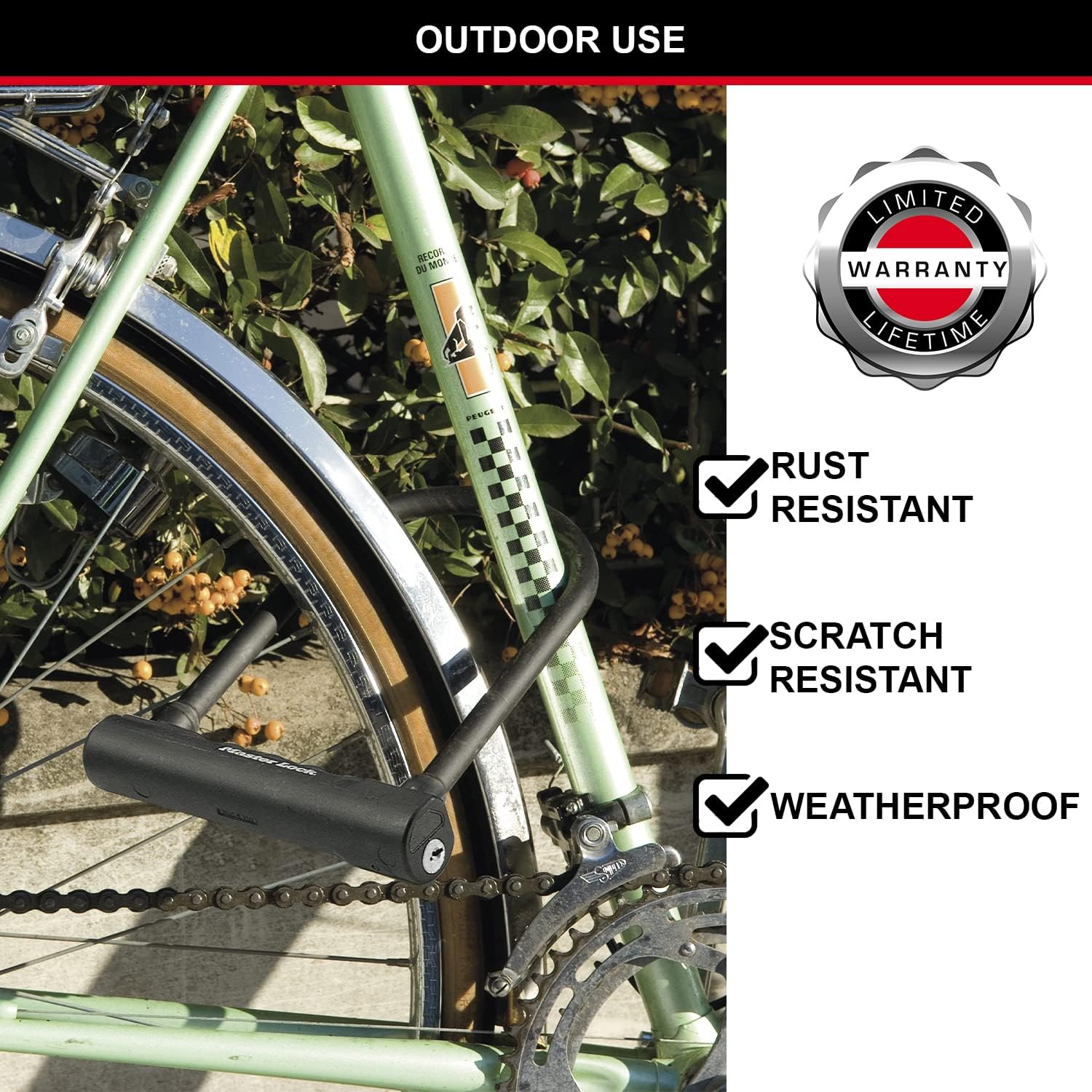 MASTER LOCK Bike D Lock, 2 Keys, Universal Mounting Bracket, Lightweight Double Locking Shackle, 240 x 160 x 32 mm