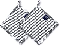 Vista 10 de Encasa XO Juego de 2 soportes para ollas de algodón resistentes al calor con lazo para colgar, azul azul, almohadilla térmica acolchada multiusos