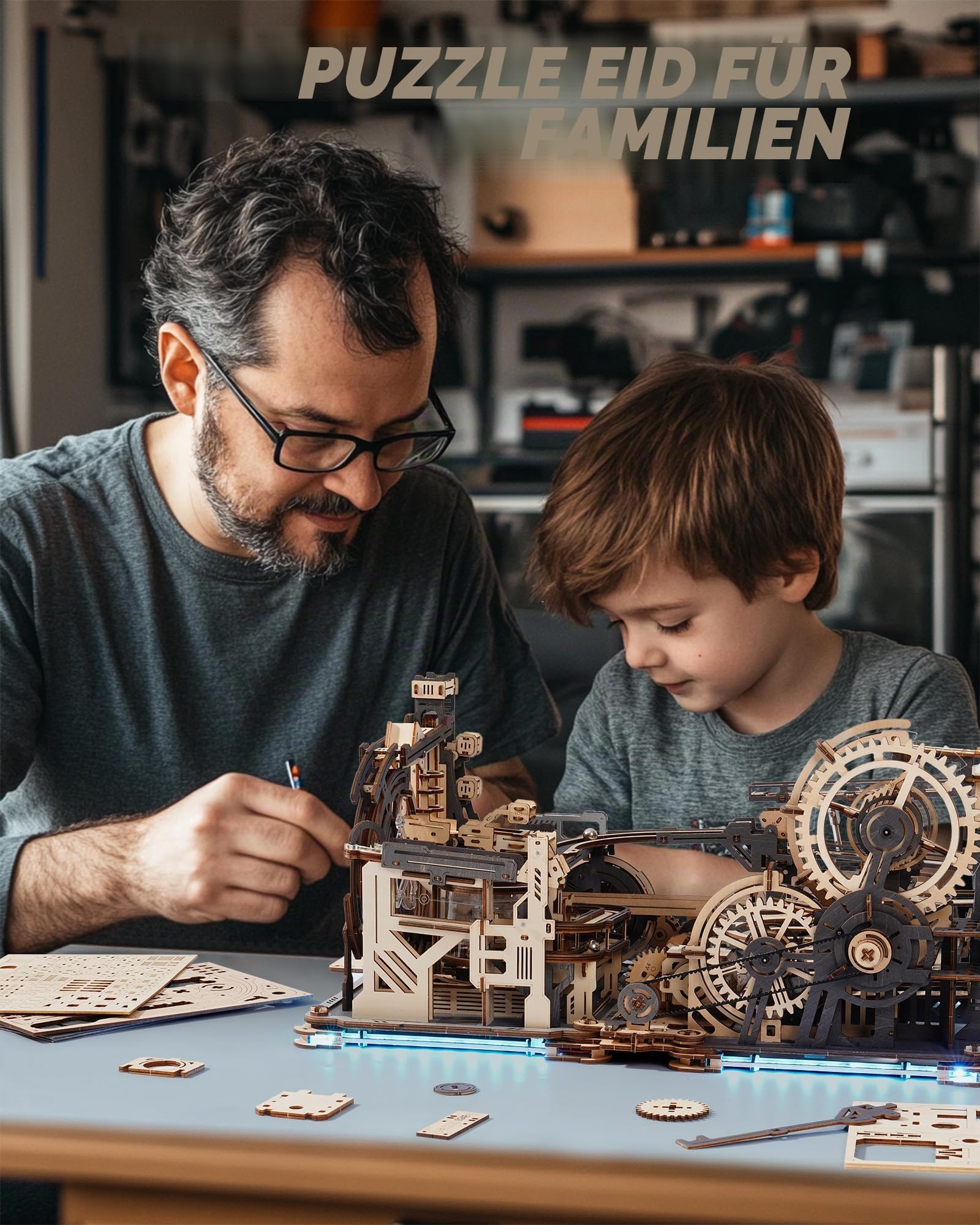ROWOOD Murmelbahn Elektrische Modelle 3D Puzzle Erwachsene Puzzle Zwillingsstädte Holzbastel Bausätze
