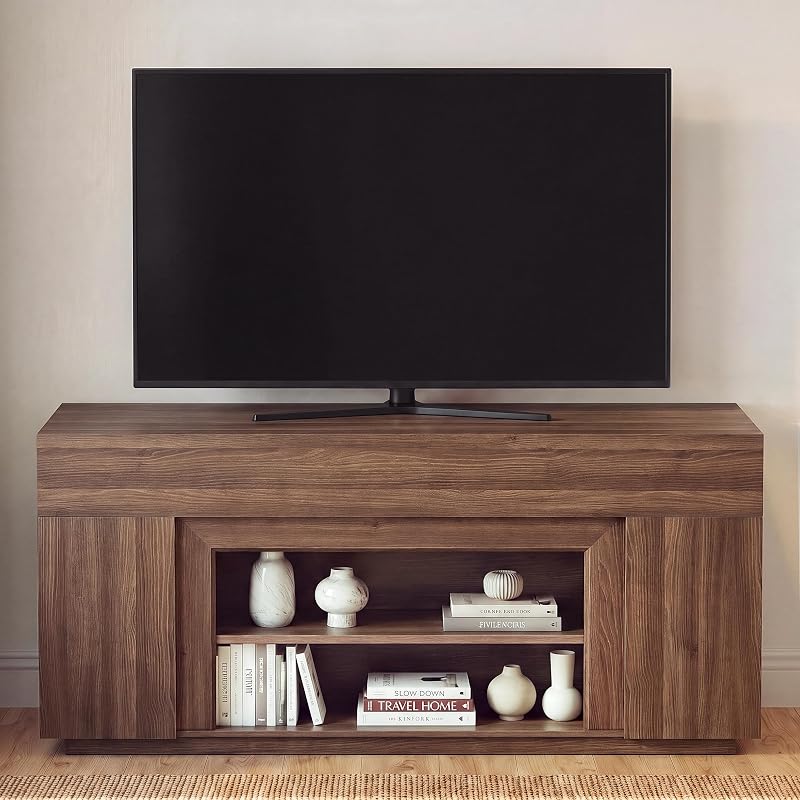 YESHOMY 70" Modern TV Stand for TVs Up to 80",Thick Media Console, Walnut image 7