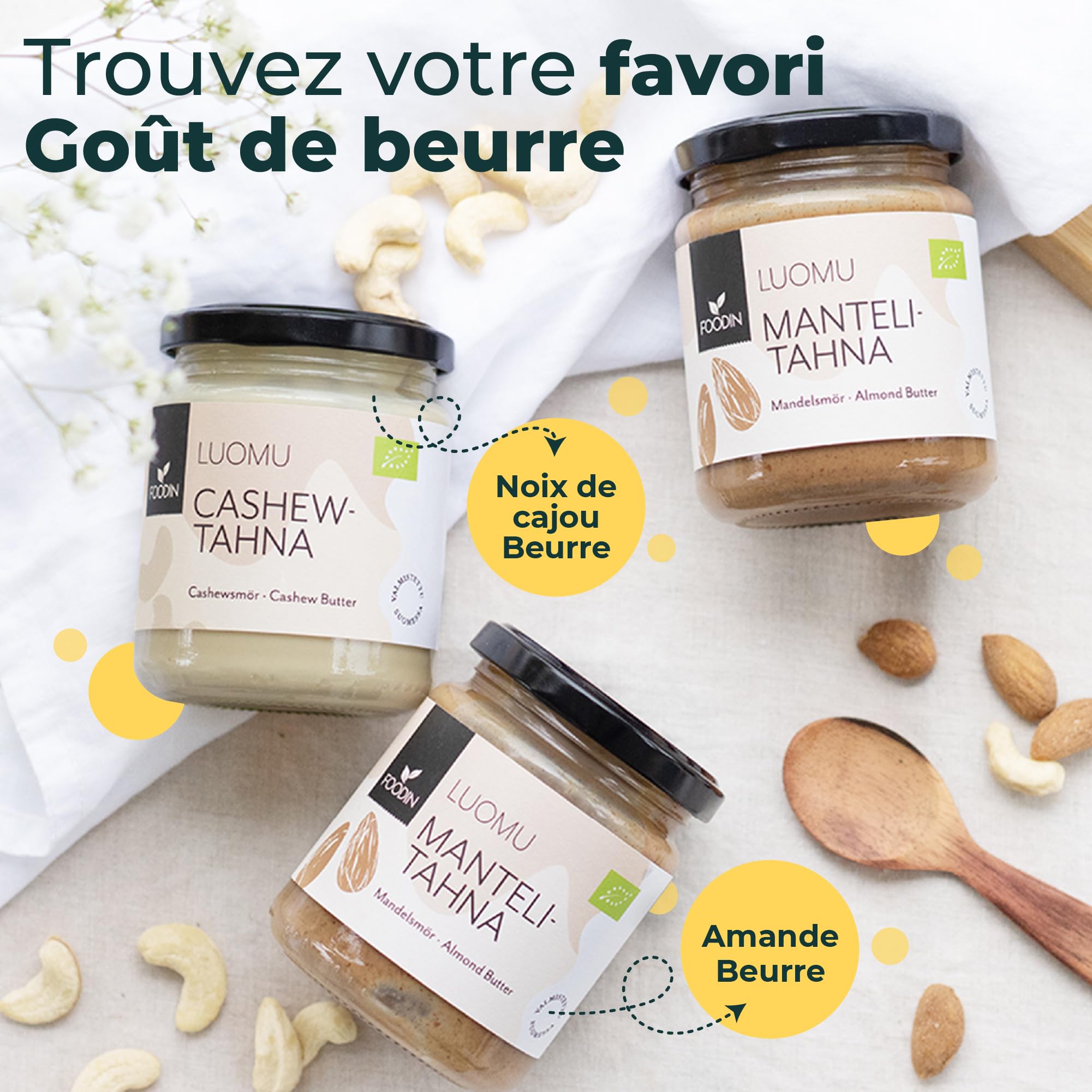FOODIN Beurre d’amande brun, pâte à tartiner au beurre d’amande bio, bonne source de protéines et d’acides gras, 100% amande, sans gluten et végétalien (2 x 250g)