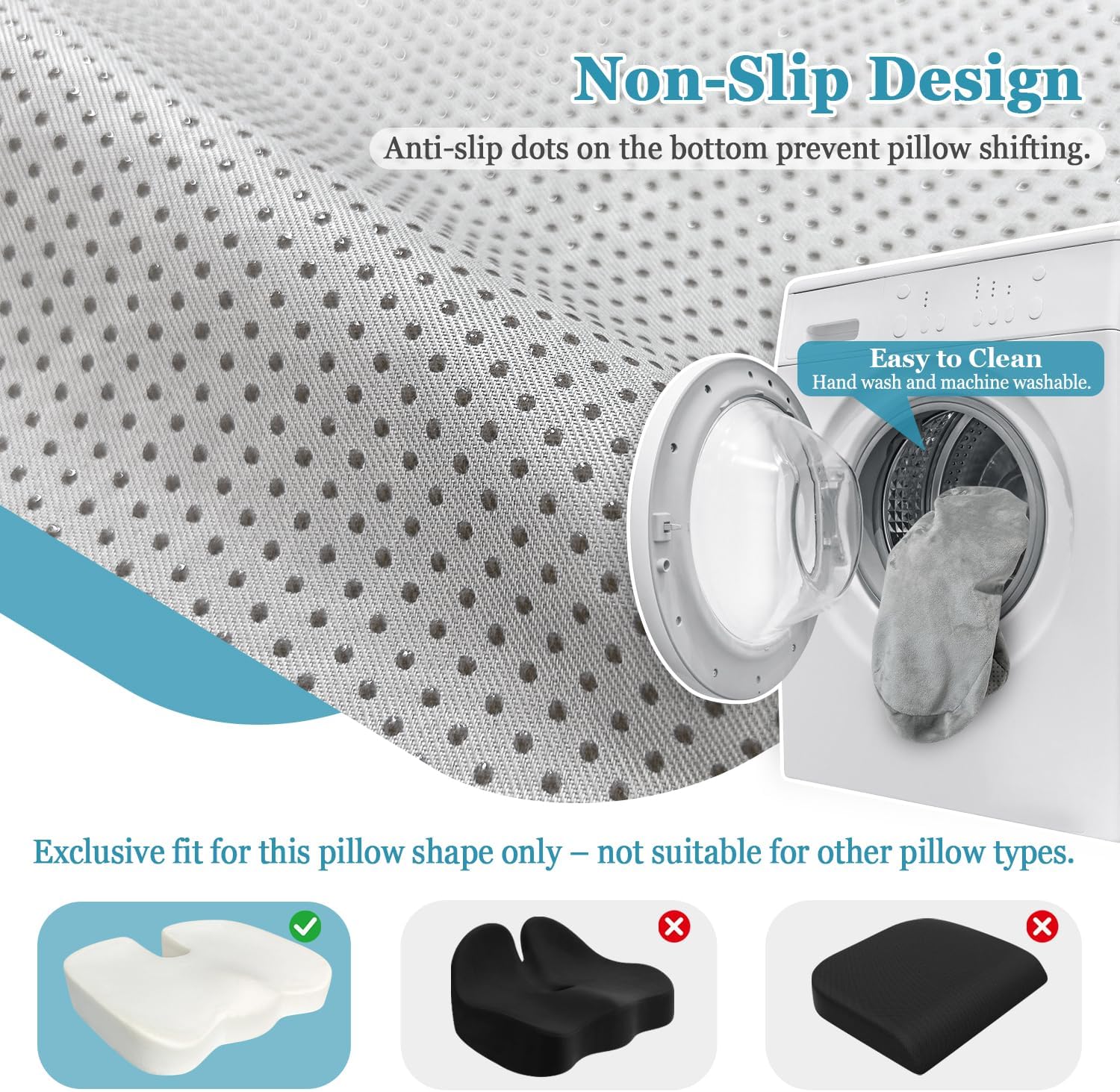 Sciatica Pain Relief Pillowcase Office Chair Butt Cushions Covers for Coccyx Tailbone Car Seat Pad Waterproof Case for ComfiLife & Everlasting Comfort U-Shaped Memory Foam (Pillow Not Included)
