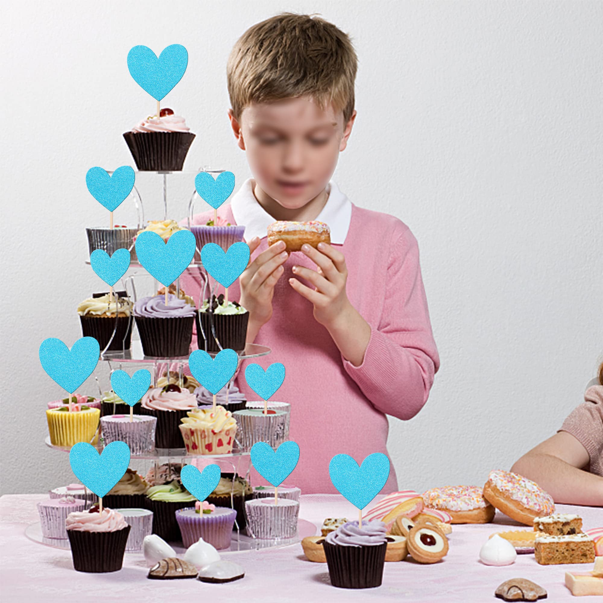 30 Stück Blaue Herz-Cupcake-Topper Mit Glitzer – Mini-Deko Für Geburtstag, Hochzeit, Valentinstag