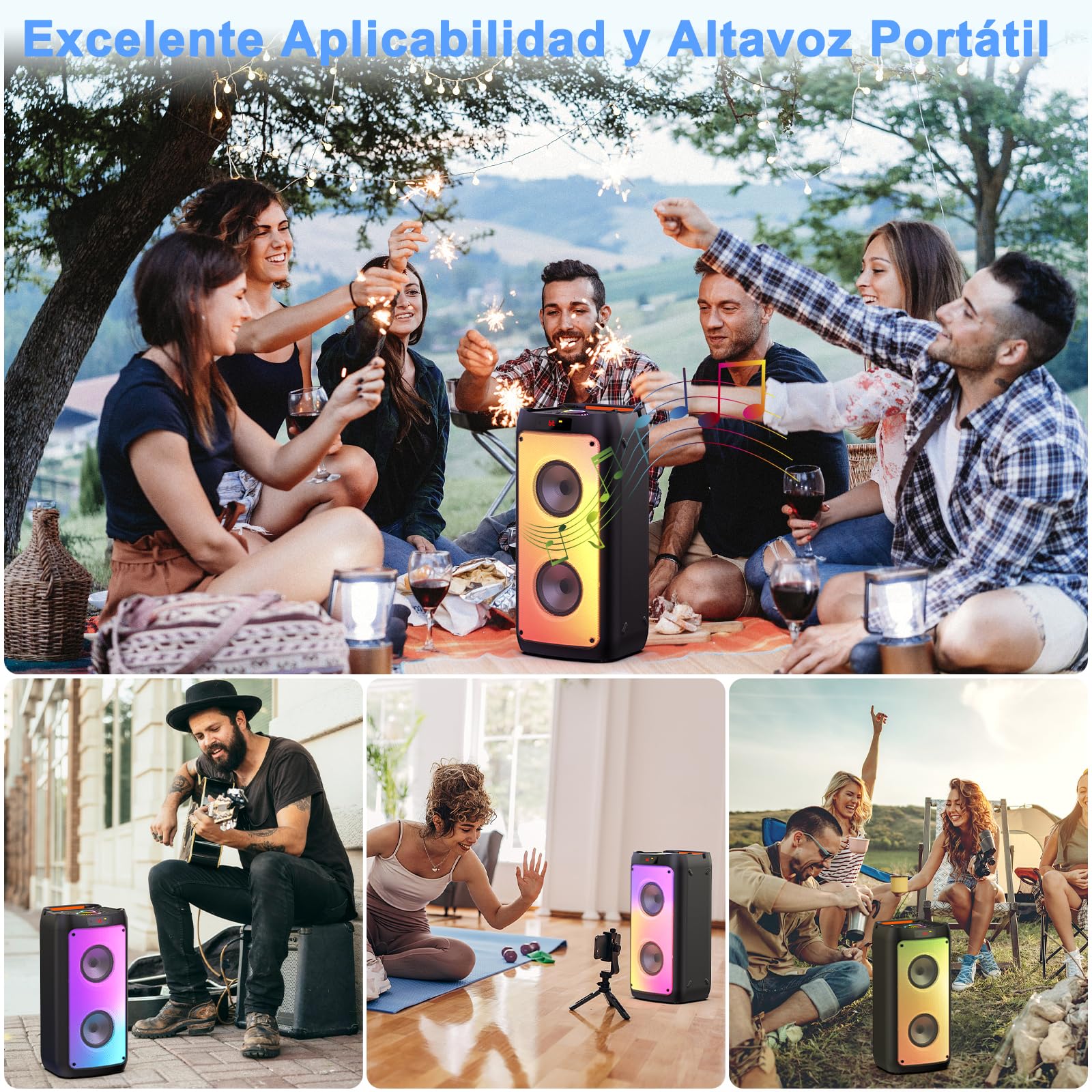 JYX Máquina de Karaoke, Sistema de Karaoke con 2 micrófonos, Altavoz Bluetooth portátil con luz RGB, Set de Karaoke, Sistema PA para Adultos, Fiestas, Compatible con TF/USB, AUX, FM, TWS