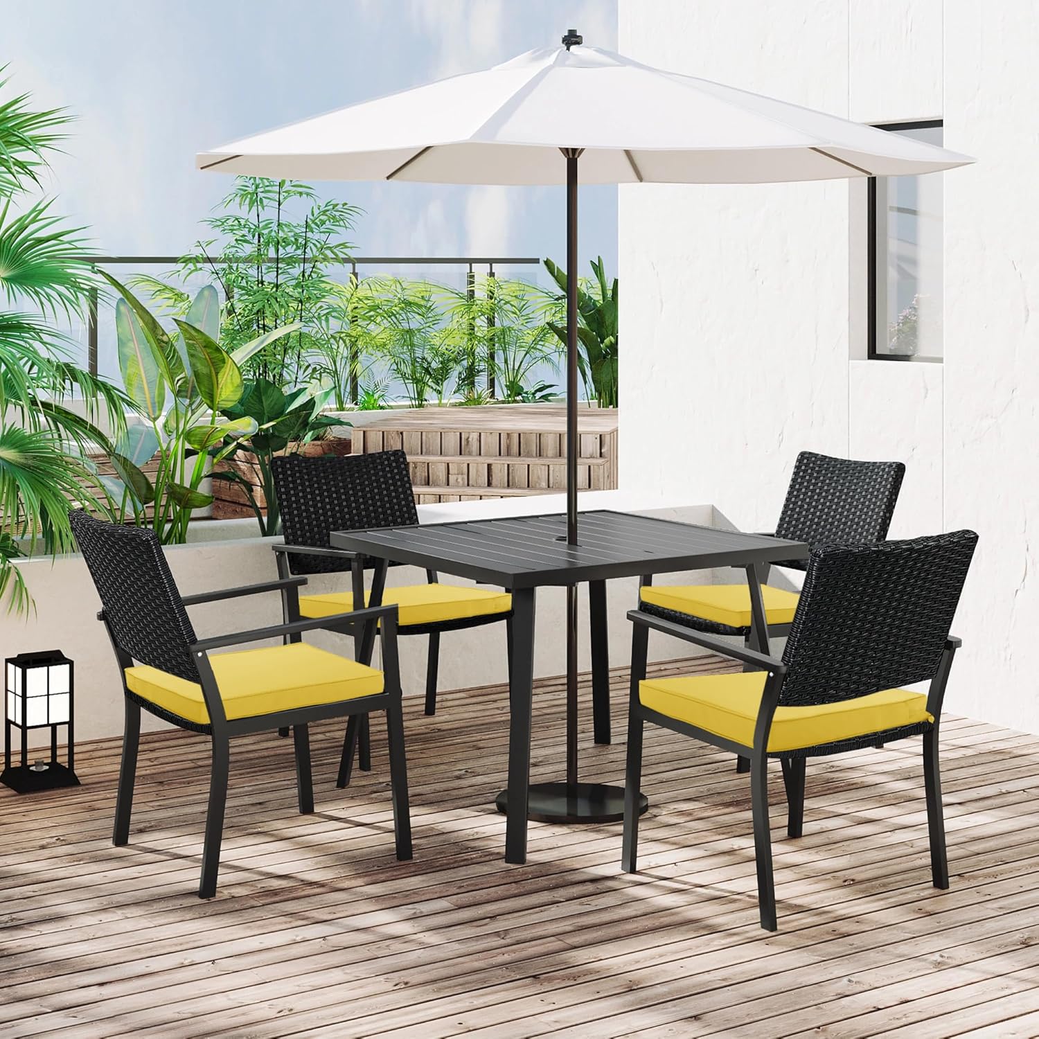 outdoor chair cushions 16 x 17 inch, set of 6, water resistant patio chair cushions with tie color fastness thick outdoor seat cushion for garden lawn patio furniture yellow 17*16*2 inch (square) yellow 6