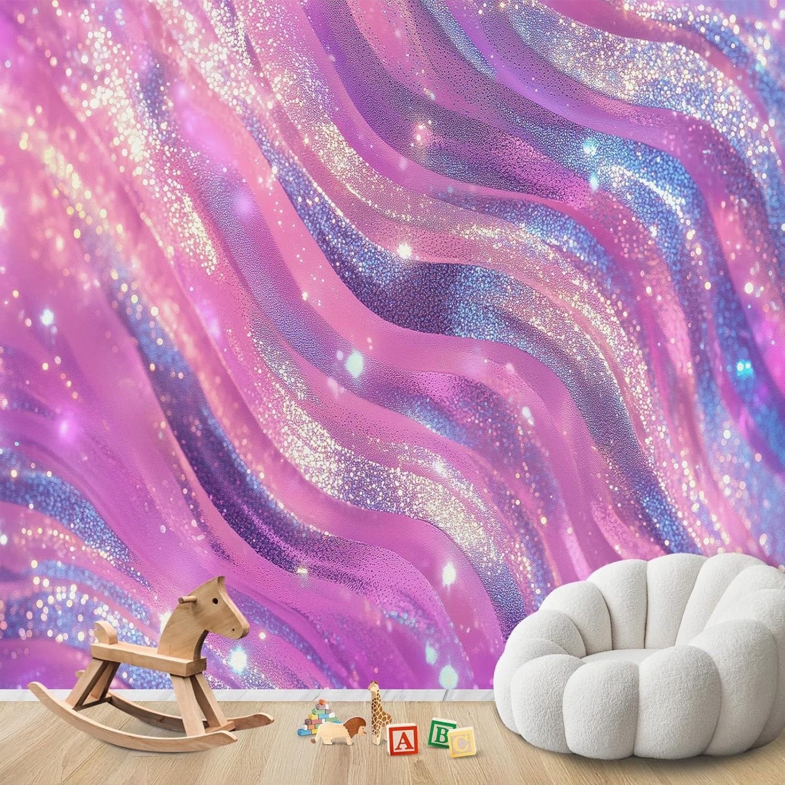 Hgjdjhnf 3D Mural Photo Wallpaper Glitter Waves Pink Purple Glitter Glamour Non-Woven Modern Wall Wallpaper Living Room Bedroom Children's Room Wall Decoration Motif Wallpaper,400Cmx280cm Stickers - Frameless Painting