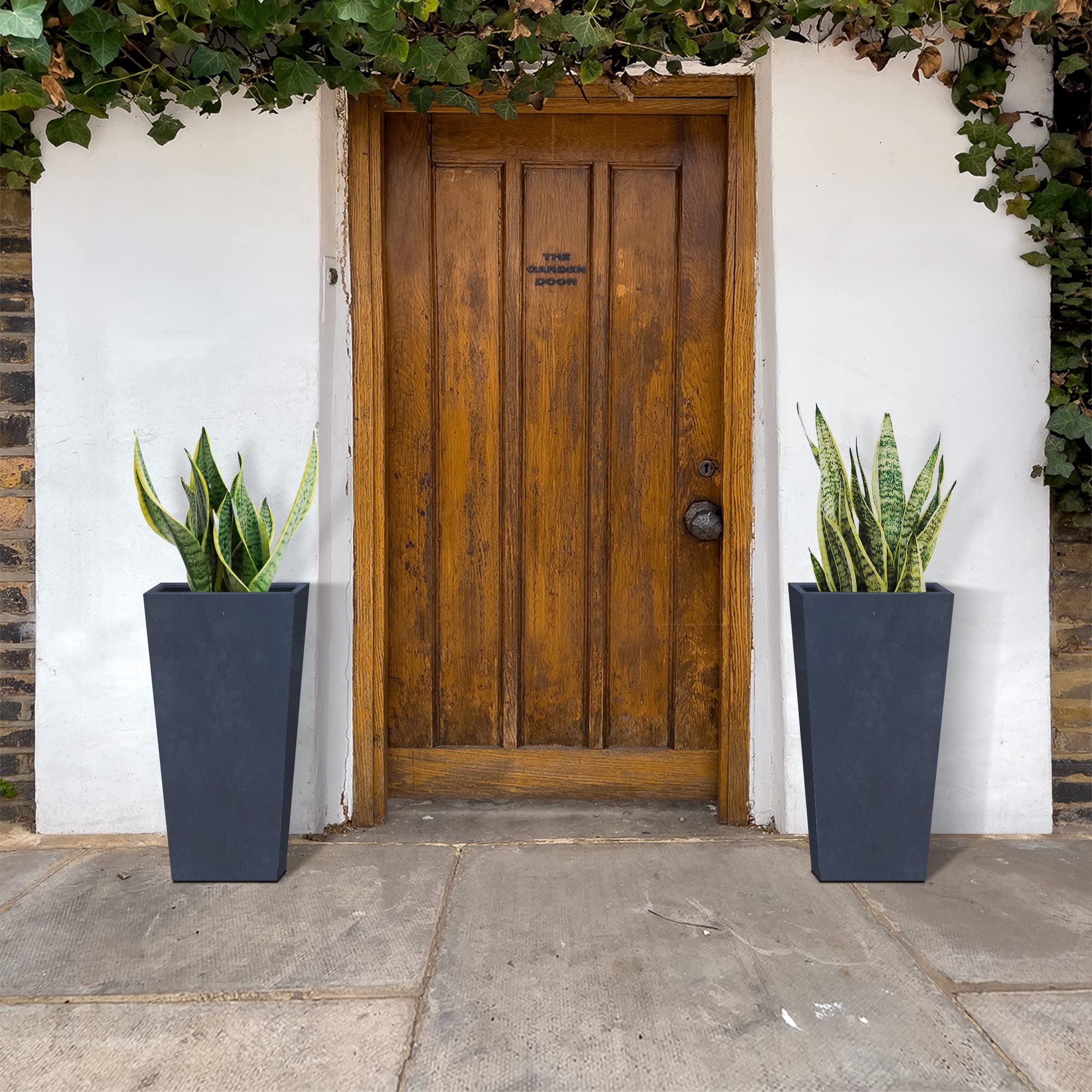 Kante 24" Set of 2 Tall Lightweight Concrete Modern Tapered Tall Rectangle Outdoor Planter with Drainage Hole, Large Outdoor Indoor Modern Planter for Home and Garden Charcoal